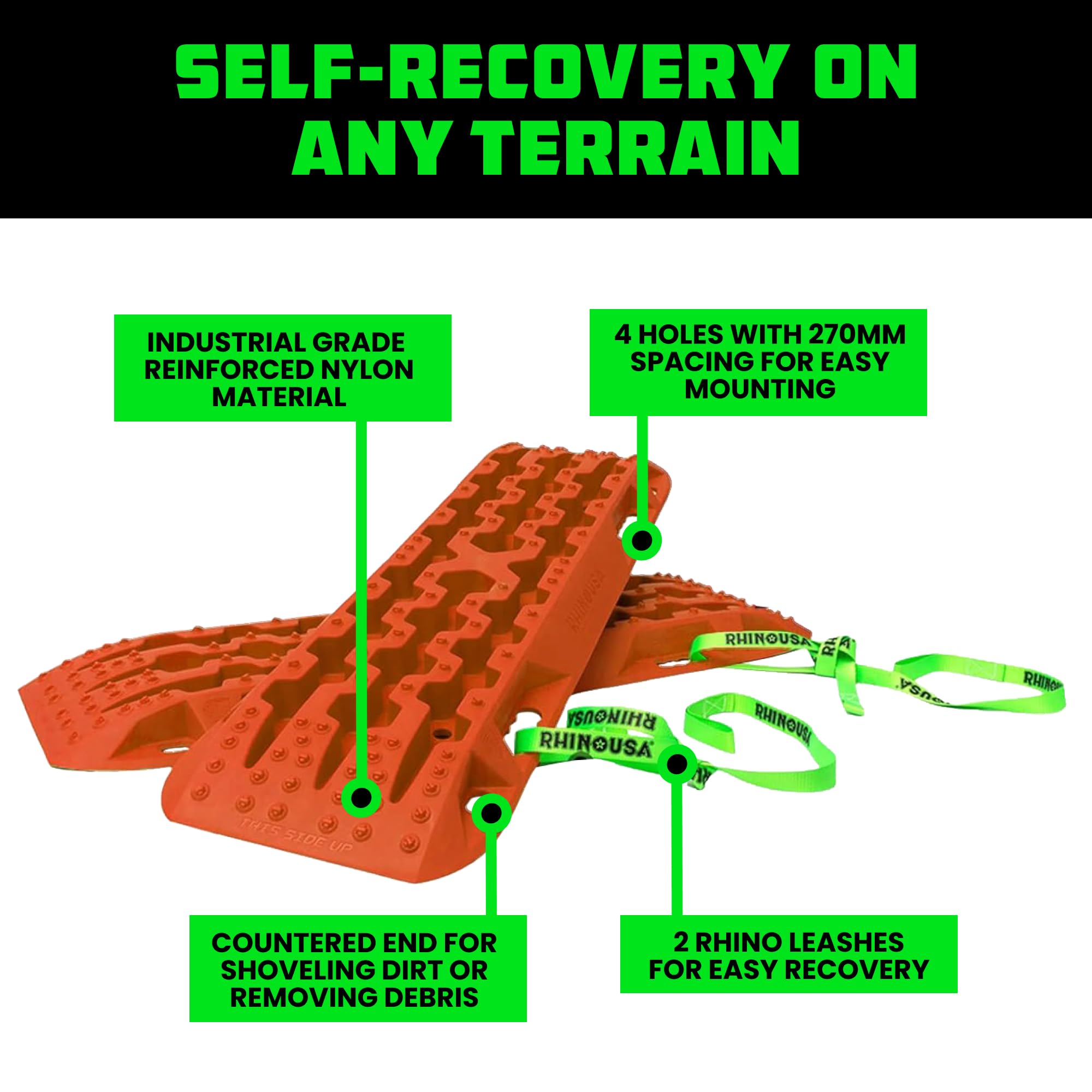 Rhino Usa Off-Road Recovery Traction Boards - 2 Pack Ultimate Tire Traction Mountable Mats For 4X4 Vehicles In Sand, Mud & Snow.