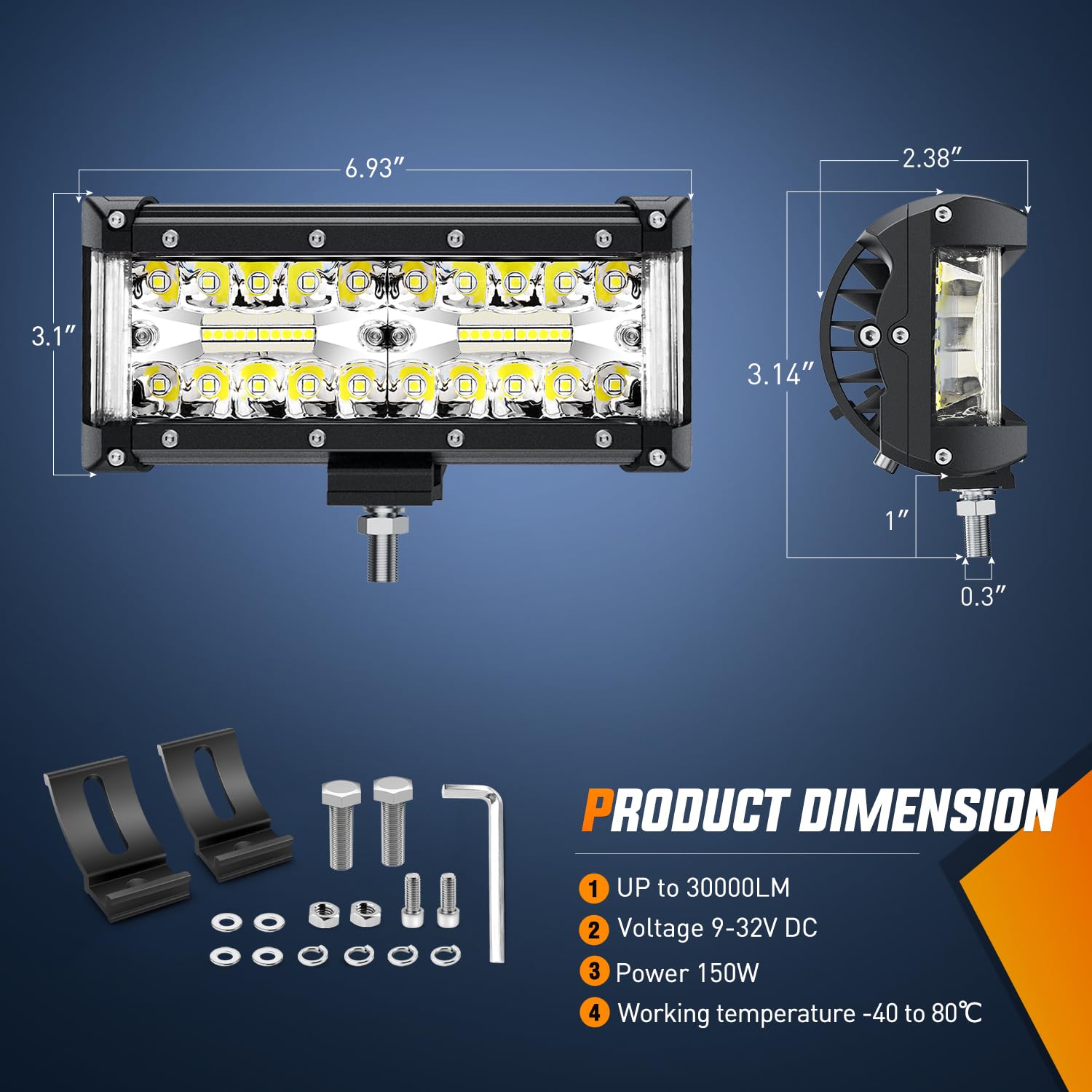 Nilight Side Shooter Led Light Bar 2Pcs 7 Inch Triple Row Spot Flood Combo Lights Work Lighting With 5Pin Rocker Switch Wiring H