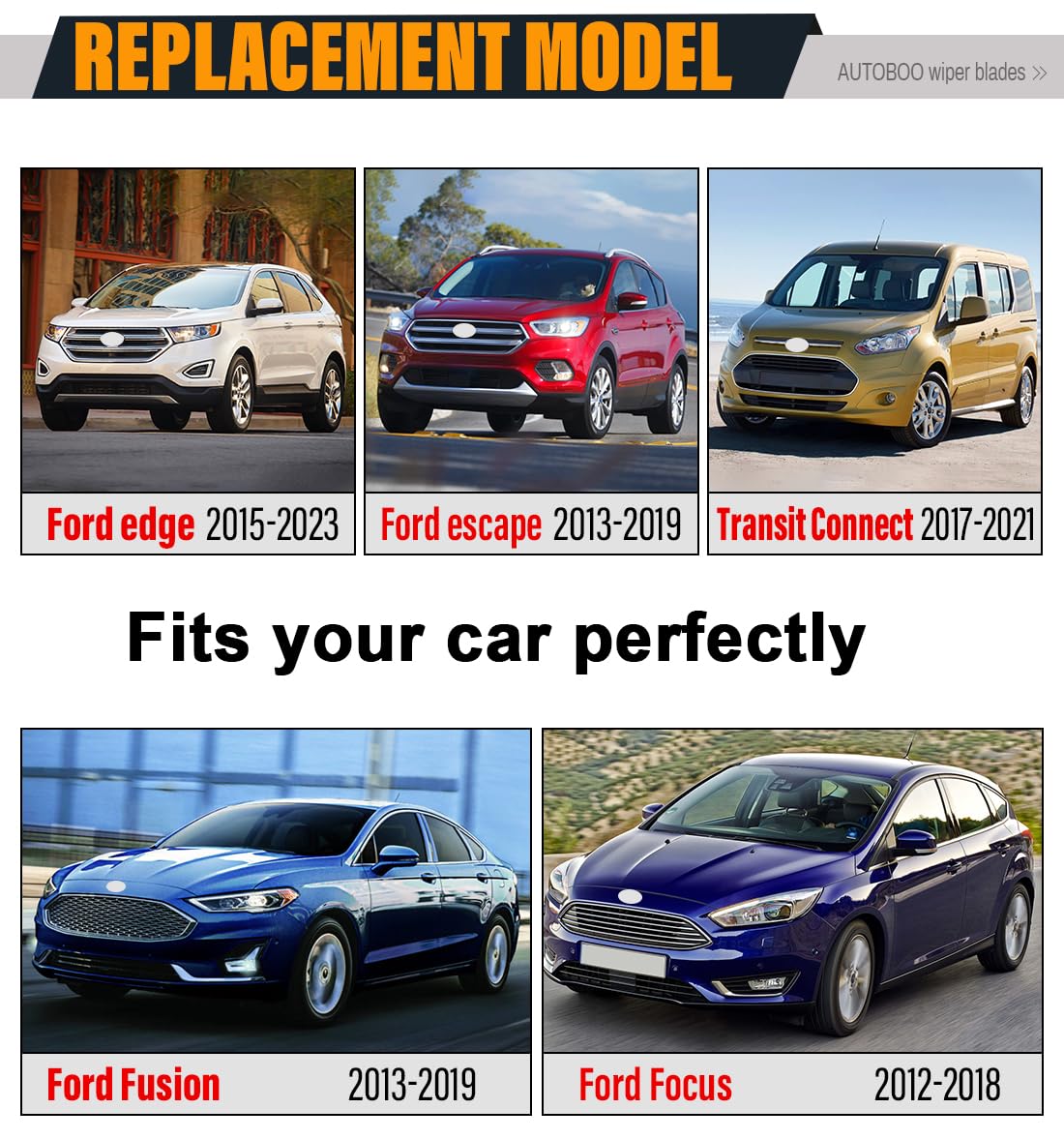 Autoboo Replacement For 2013-2020 Ford Escape Edge Focus 13-19 Fusion 28'+28' Pinch Tab Windshield Wiper Blade Set-Factory Oe Style