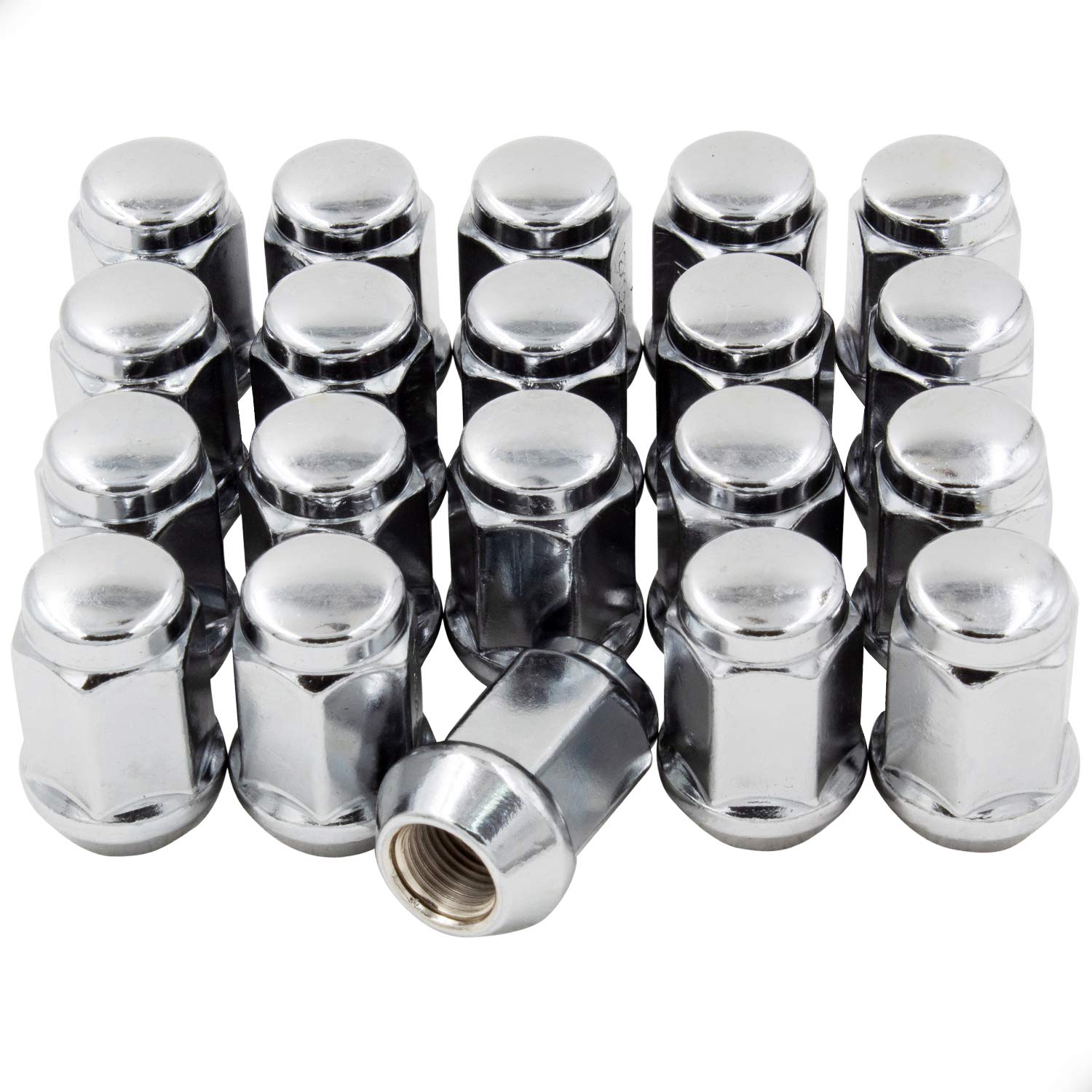Wheel Accessories Parts Set of 20 Chrome 12x1.5 Lug Nuts Closed End Bulge Acorn Lug Nut Style 1.38 Long Cone Seat 19mm (3/4) Hex