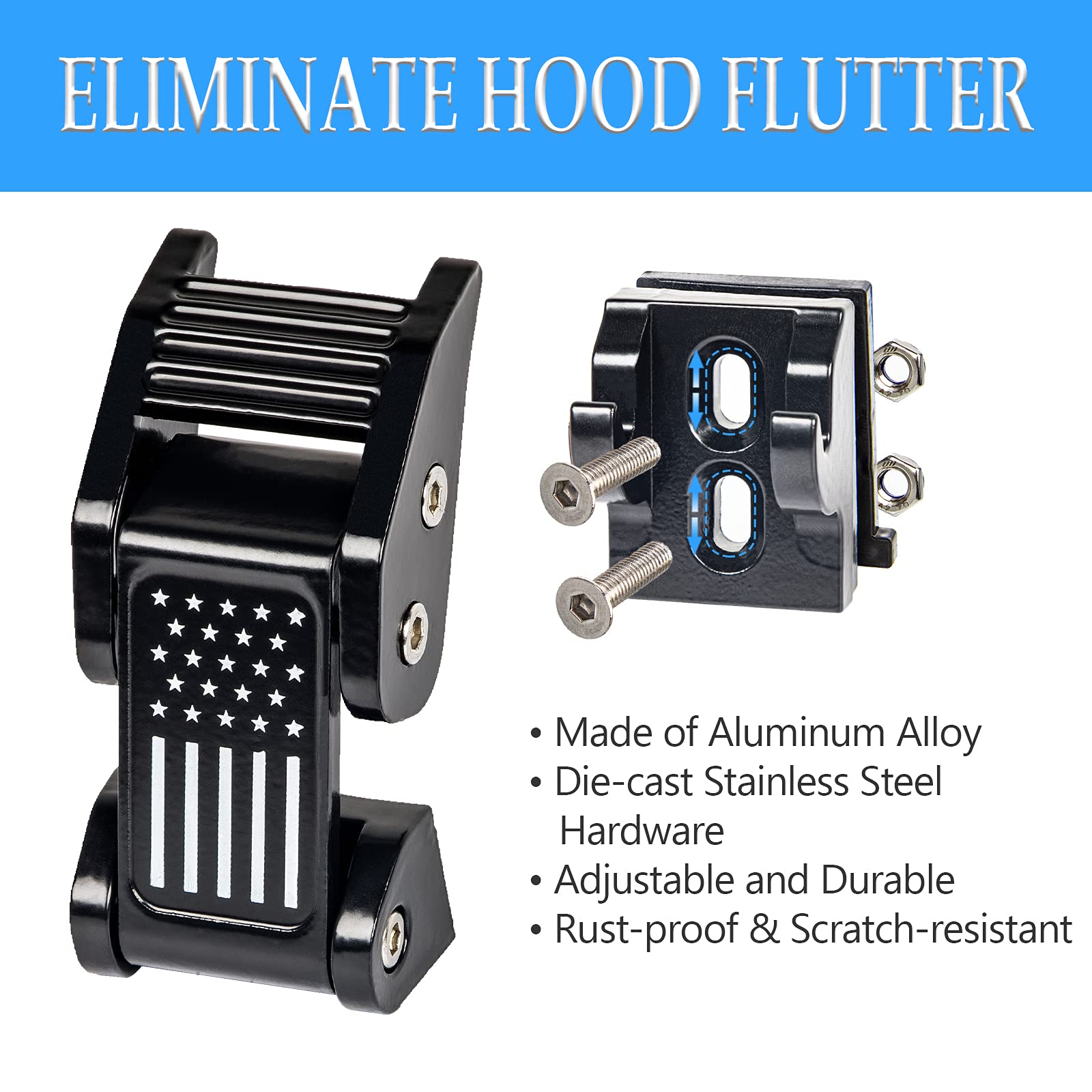 Buling TJ Hood Latches Improved Design Aluminum Hood Catch Latch kits Compatible with Jeep Wrangler TJ 1997-2006 (Texture Black