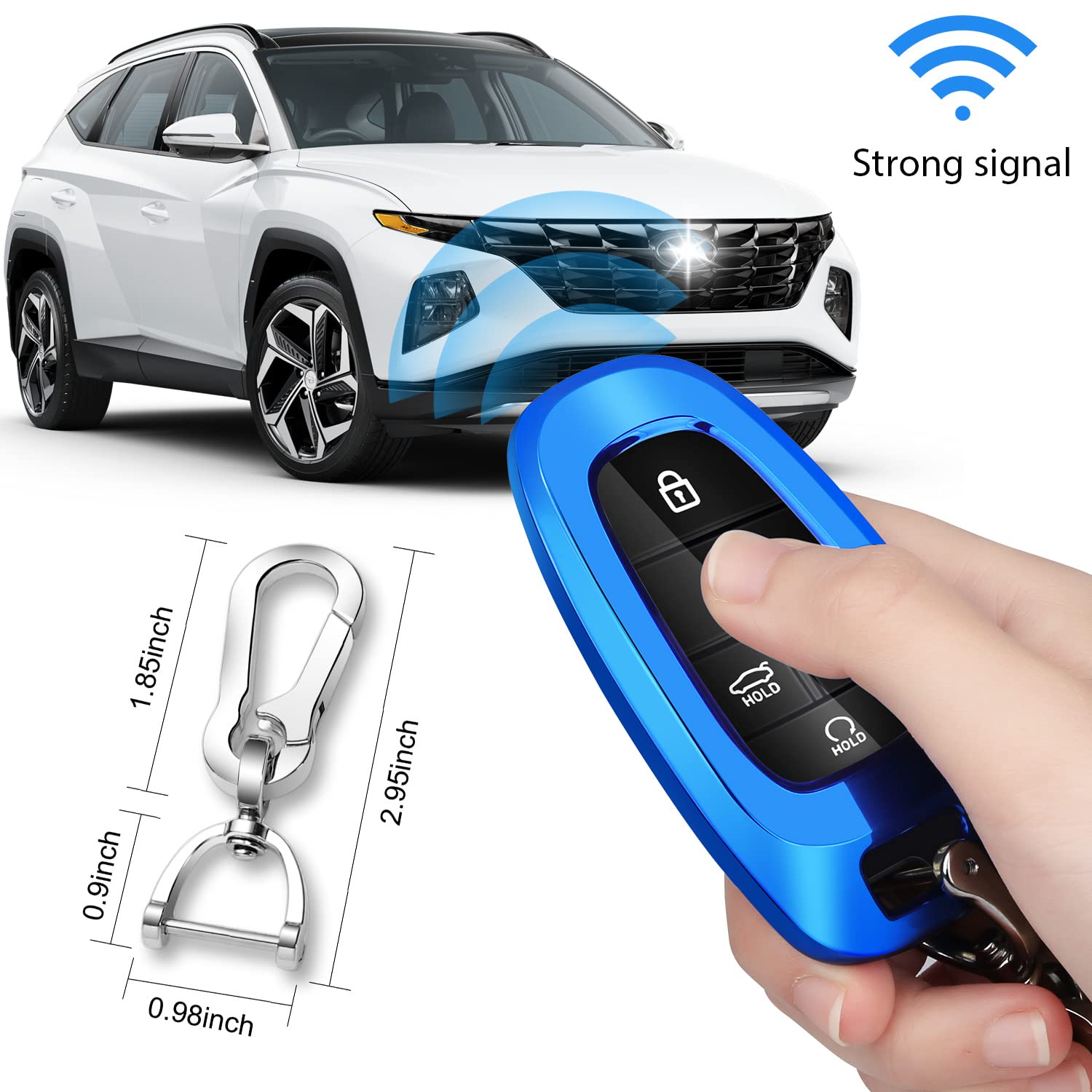 Qbuc For Hyundai Key Fob Cover,Soft Tpu 360 Degree Car Key Case Protector With Keychain Compatible With 2022 2021 2020 Hyundai Sonata Santa Fe Tucson Keyless Entry 3/4/5/7 Buttons Smart Key(Blue)