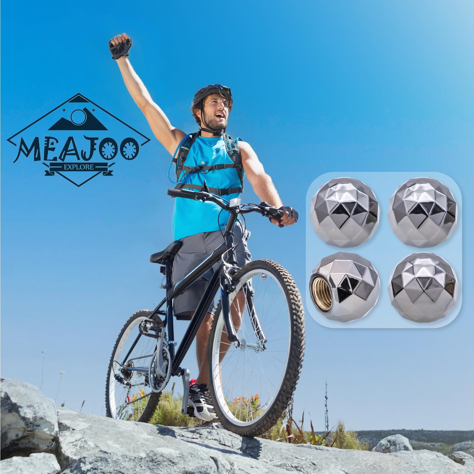 Meajoo 4Pcs Bling Ball Style Tire Valve Stem Caps, Air Caps Cover, With Rubber O-Ring, Palstic Air Leakproof Valve Caps Cover Fi