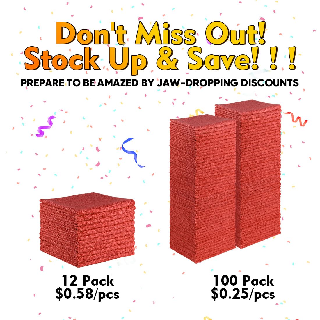 Homexcel Red Shop Towels 100 Pack, Reusable Microfiber Cleaning Cloth Bulk, Multipurpose Microfiber Towels For Car, House And Ki