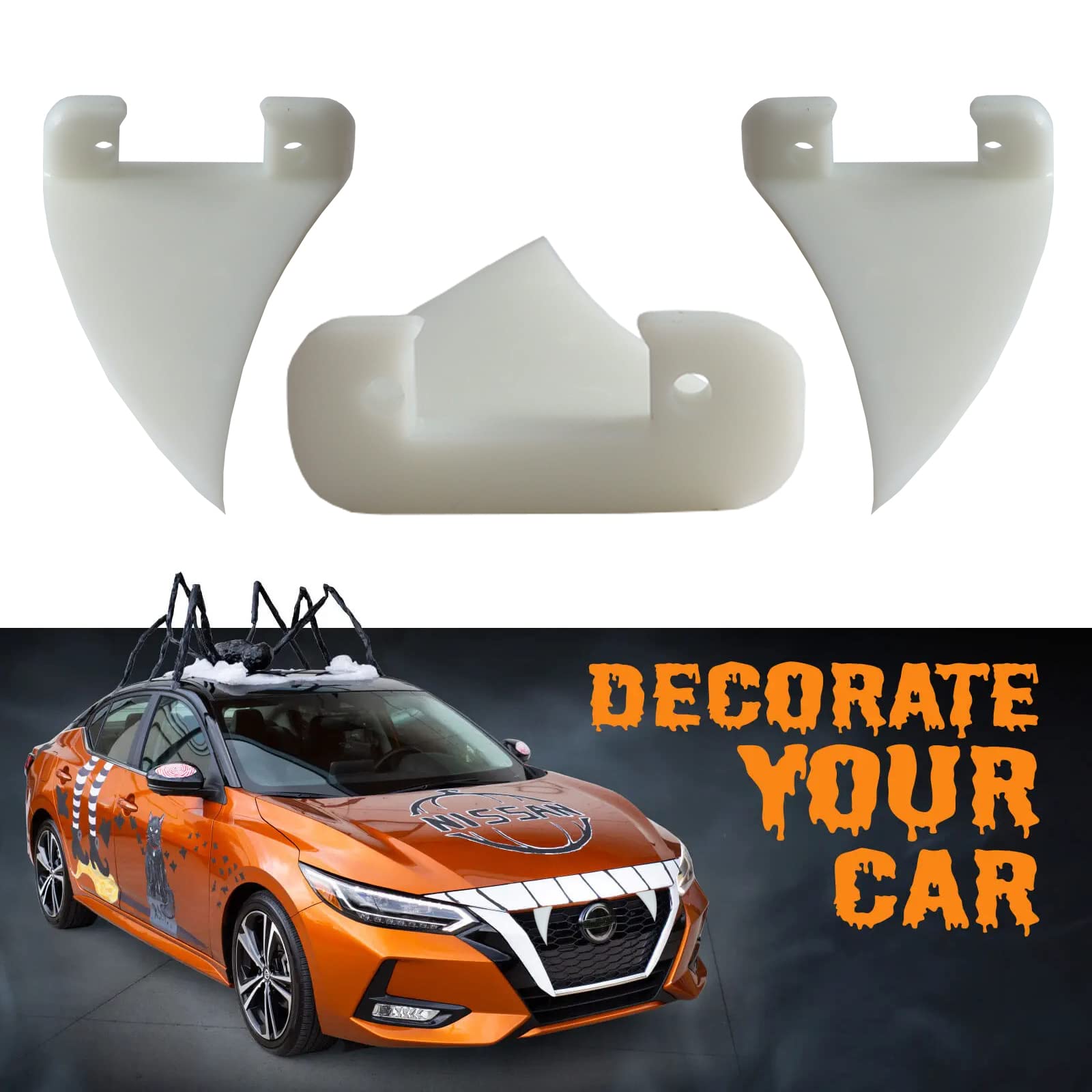 Teyouyi Halloween Decoration Car Teeth For Cars, Truck, Or Suv,Vampire Fangs Teeth For Car- Mounts To Front Grille On Vehicles,Diy Your Car,A Pair White