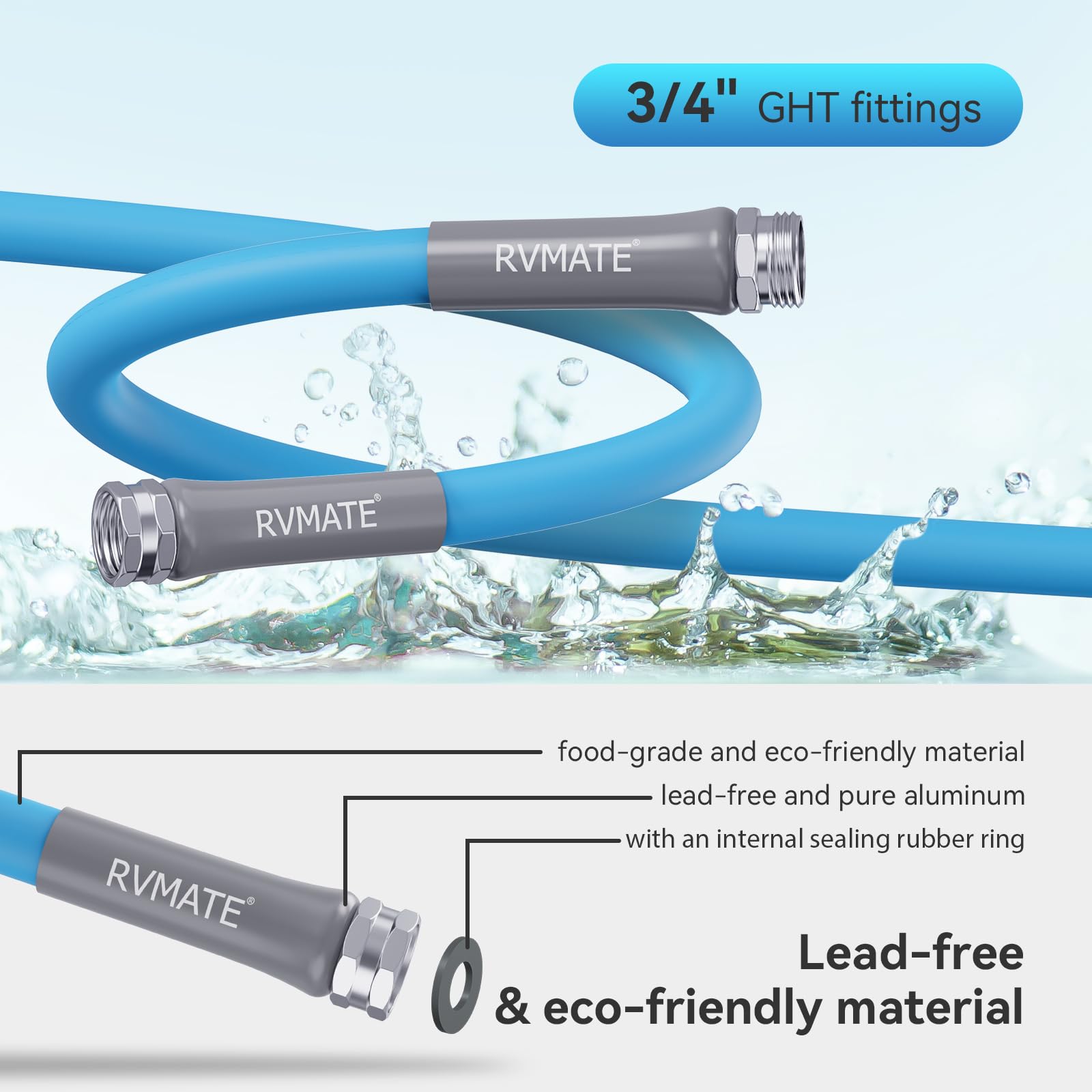 Rvmate Rv Water Hose 75Ft, 5/8    Inner Diameter Drinking Water Hose Lead-Free, No Leaking Garden Hose For Rv/Trailer/Camping, R