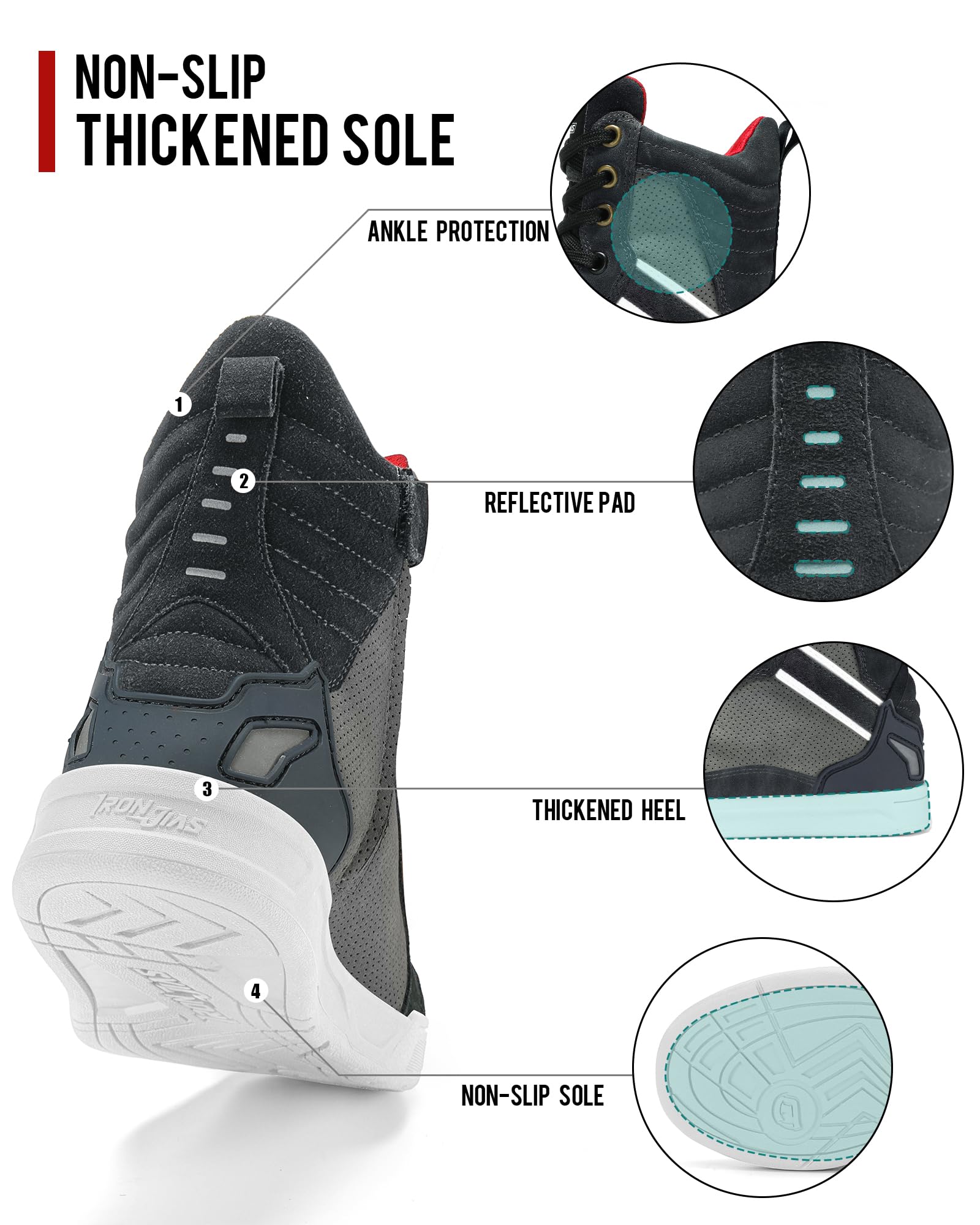 Borleni Motorcycle Boots Street Riding Shoes Anti-Slip Outdoor Trekking Hike Work Shoes For Men, Grey 11