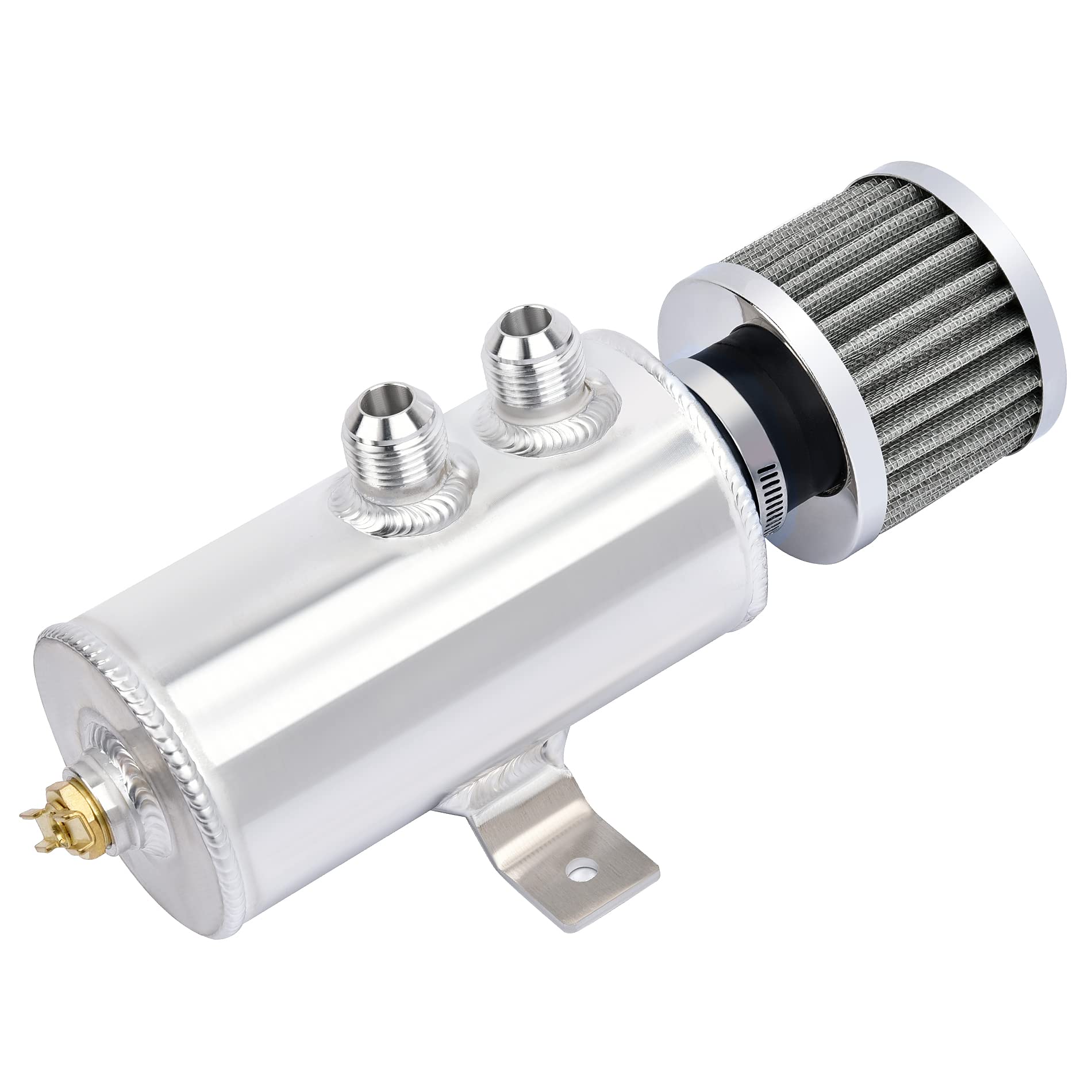 EVIL ENERGY 10AN Baffled Oil Catch Can,Oil Breather Tank with Valve,750ML Universal Aluminum Silver