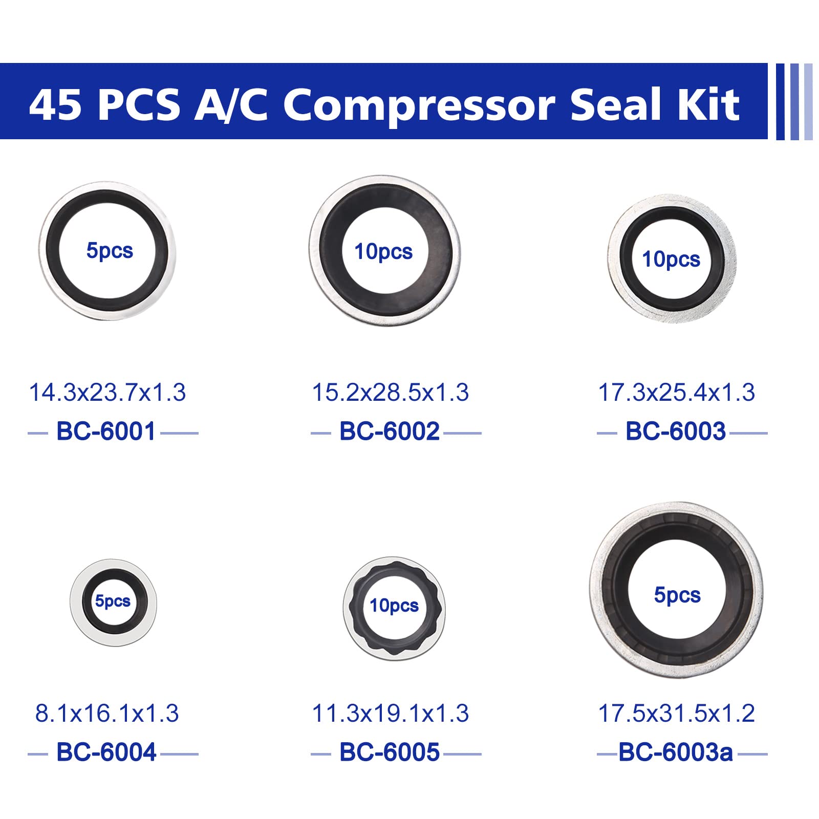 Air Conditioning Compressor Port Seal Washer Kit A/C Gasket Assortment 45 Pieces Ac Compressor Washer Seals Bonded Seal Gasket Assortment