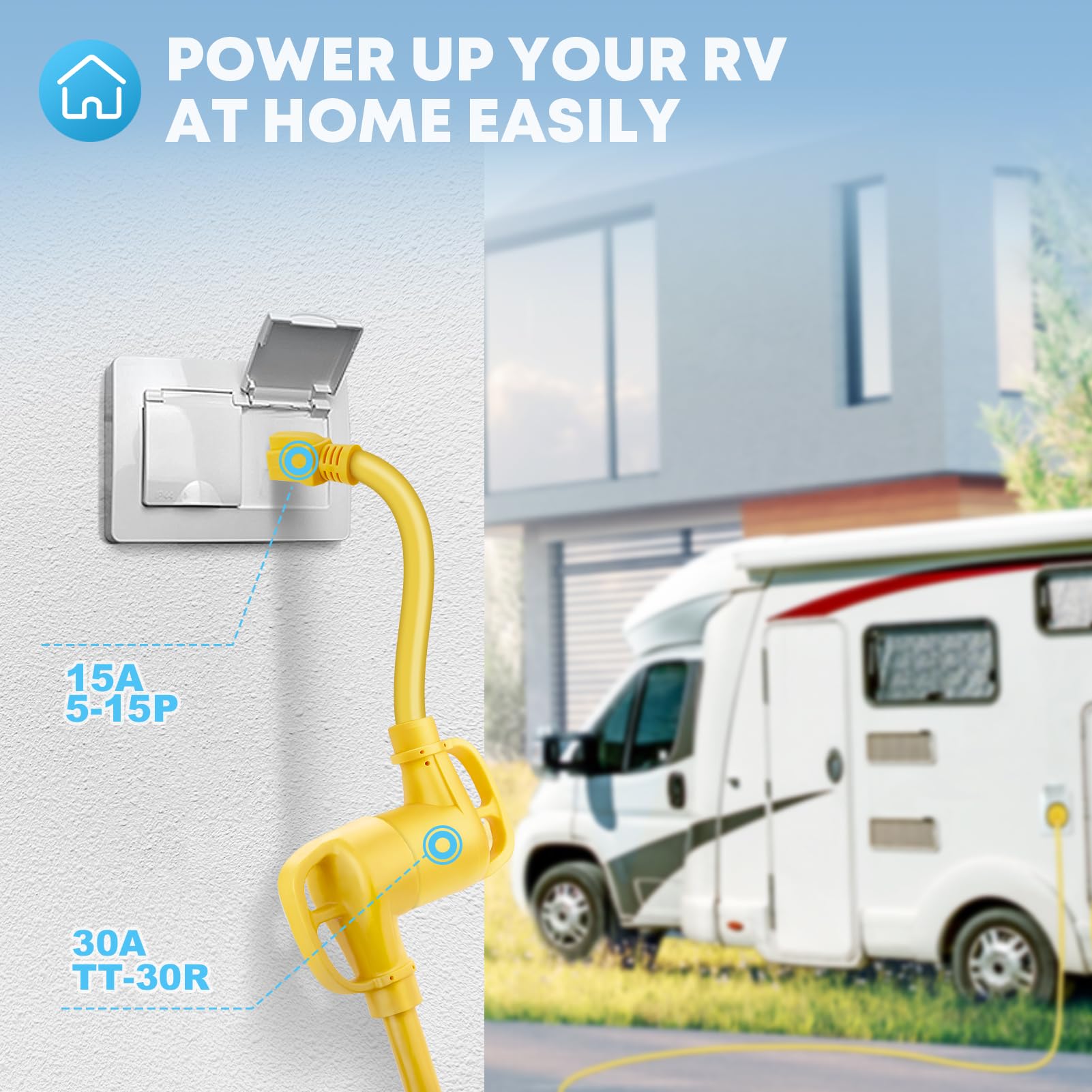 Kohree 30 Amp To 110V Adapter Rv Plug, 15A Male To 30A Female Rv Power Adapter, Nema 5-15P To Tt-30R Rv Dogbone Electrical Adapt