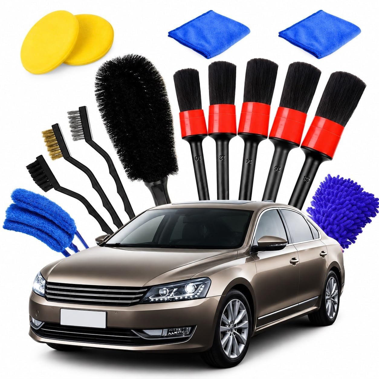 ZAKUDI 15 Pcs Car Cleaning Tool Kit | Interior & Exterior Auto Detailing Brush Set for Wheels, Tyres, AC Vents, Leather Seats, E