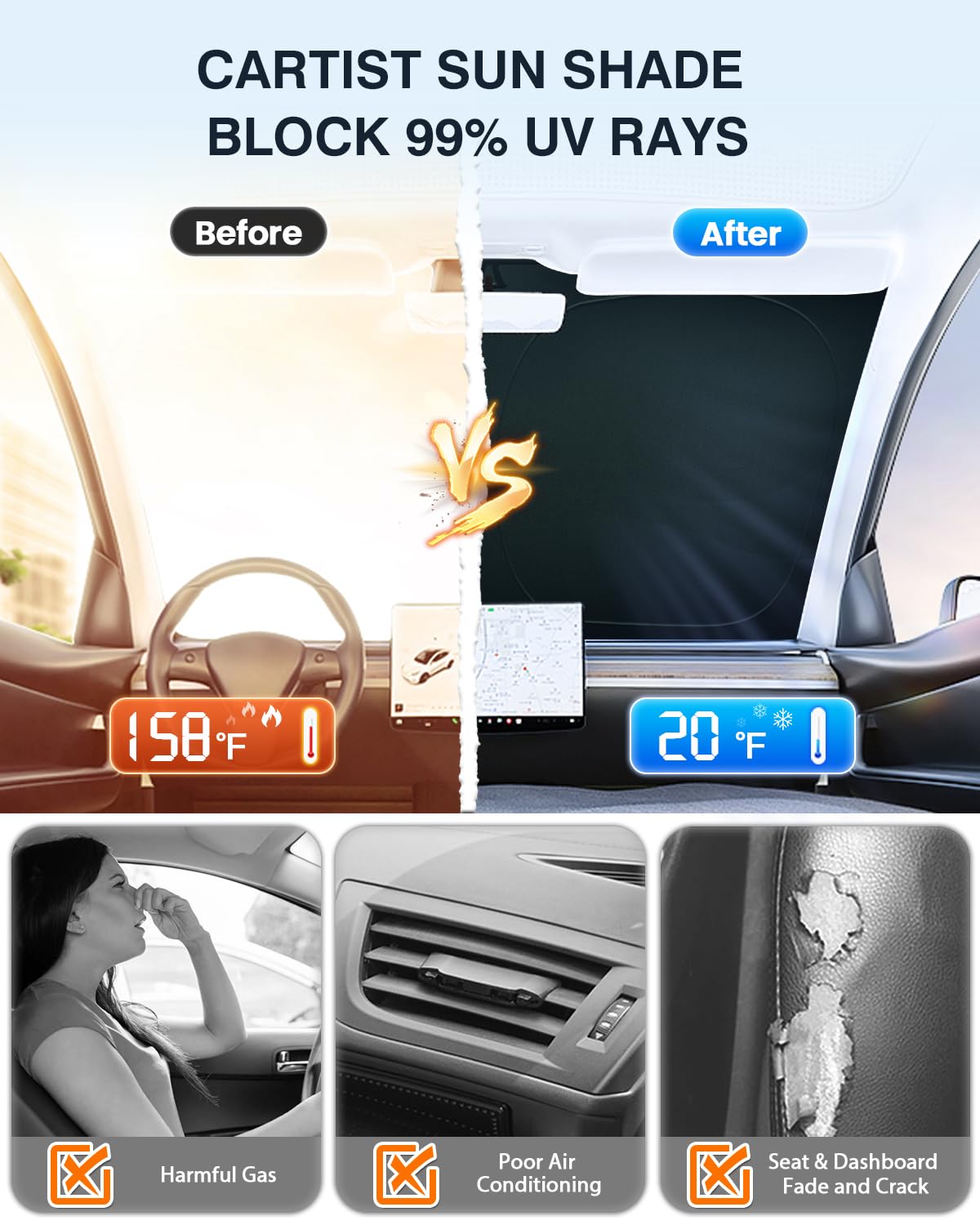 Windshield Sun Shade For Toyota Tundra (Limited, Sr5, Platinum, Trd Pro) 2022-2025, Custom Fit Foldable Front Window Sunshade Su