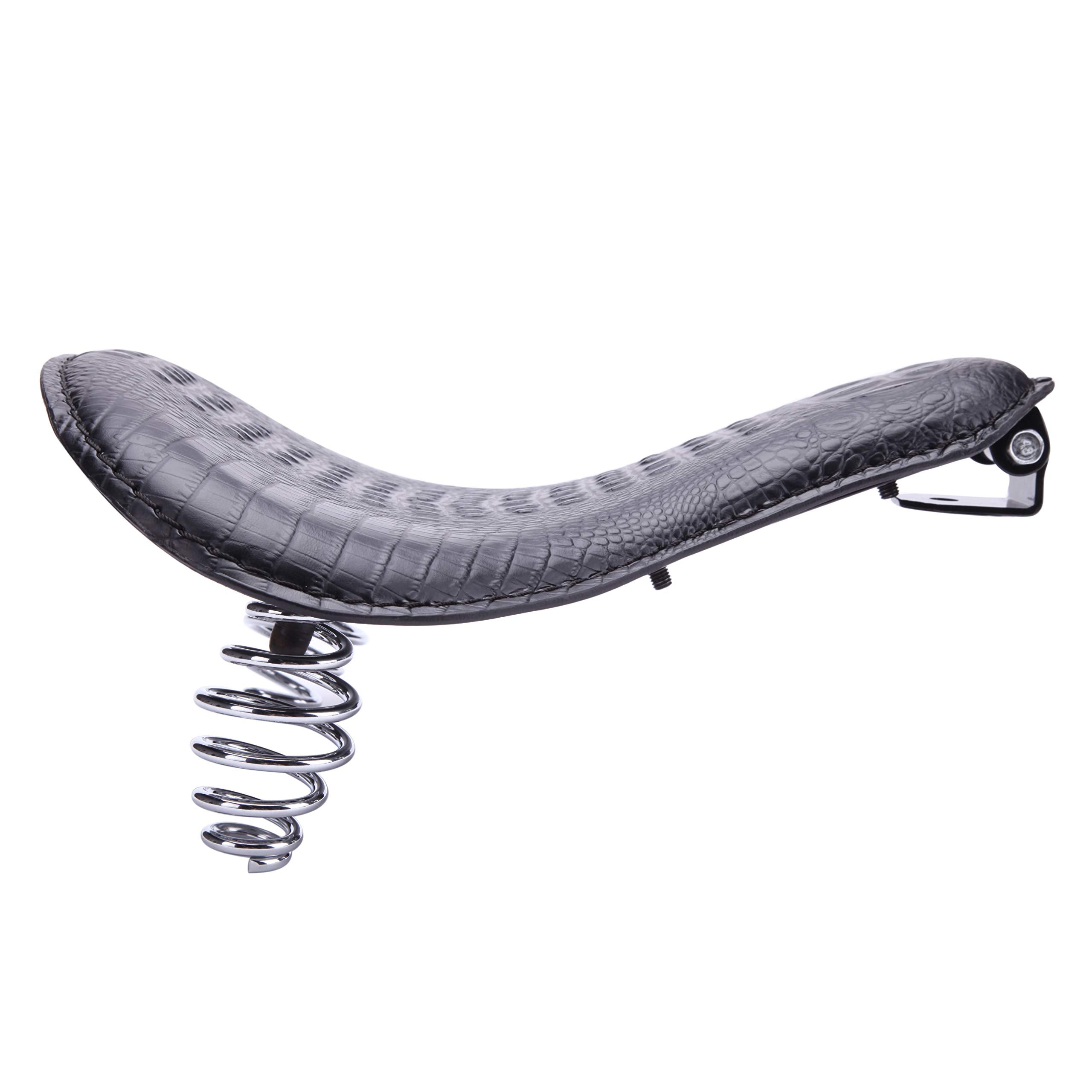 13'' Black Crocodile Skin Motorcycle Leather Driver Seat Cushion for Harley Davidson Sportster Chopper Bobber (Black-Crocodile)