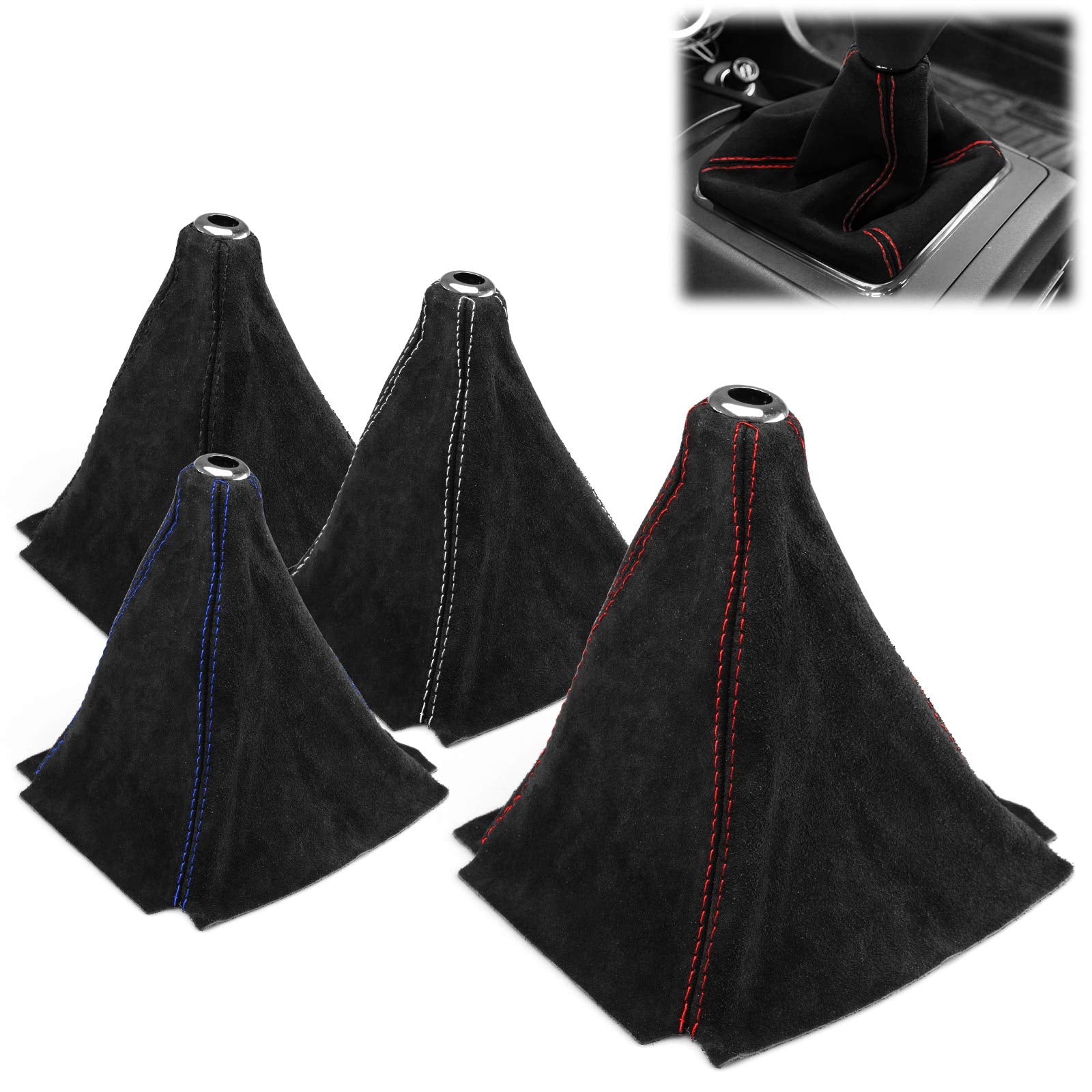 Ezautowrap Universal Velvet Genuine Leather Shift Knob Shifter Boot Cover Black With White Stitches Mt At Sport