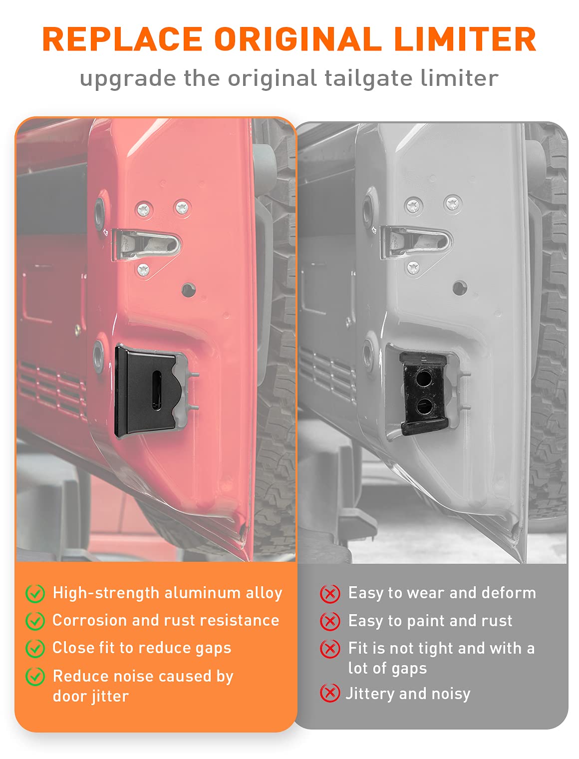 Savadicar TL01 Tailgate Limiter, Aluminum Alloy Rear Trunk Door Latch, Tail Gate Stopper for 2007-2018 Jeep Wrangler JK JKU 2-Do