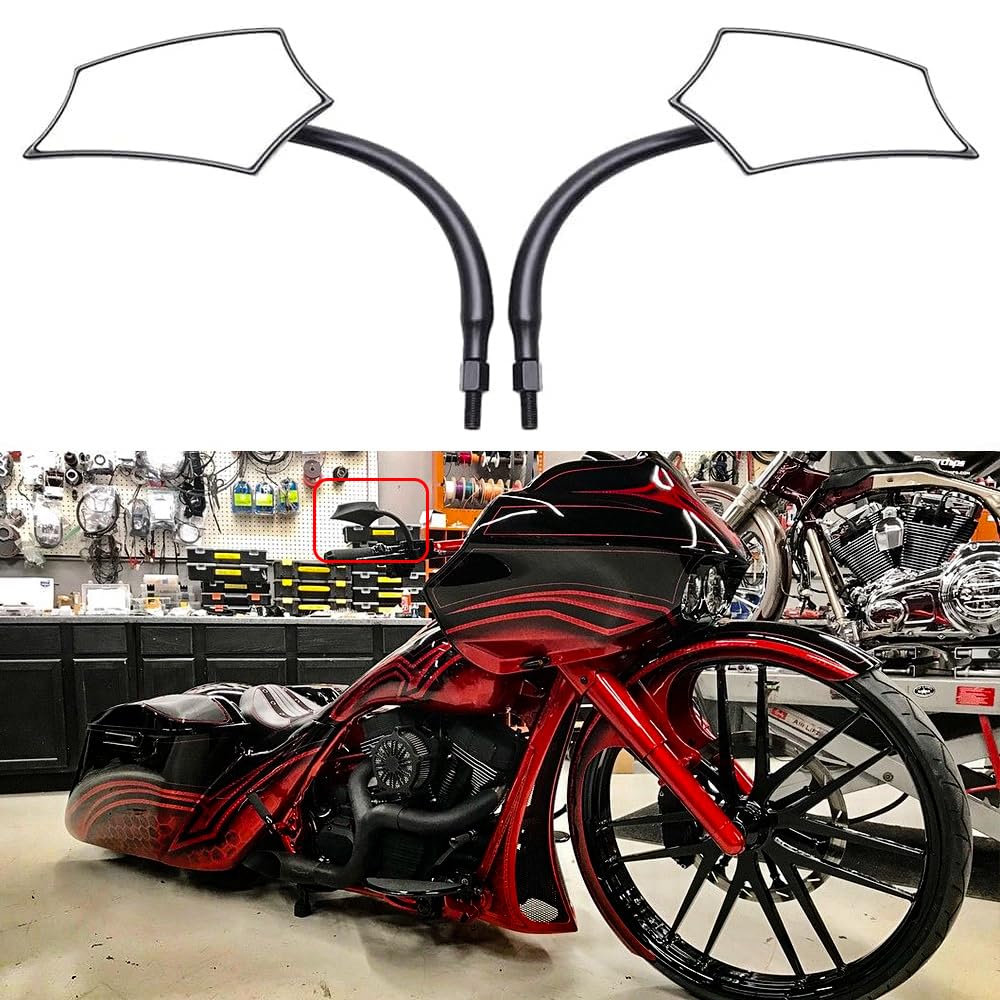 Goodfitment - Black Irregular Shape Motorcycle Mirrors,Upgrade Rearview Motorcycle Mirrors With M8 10 Screws Compatible With Har