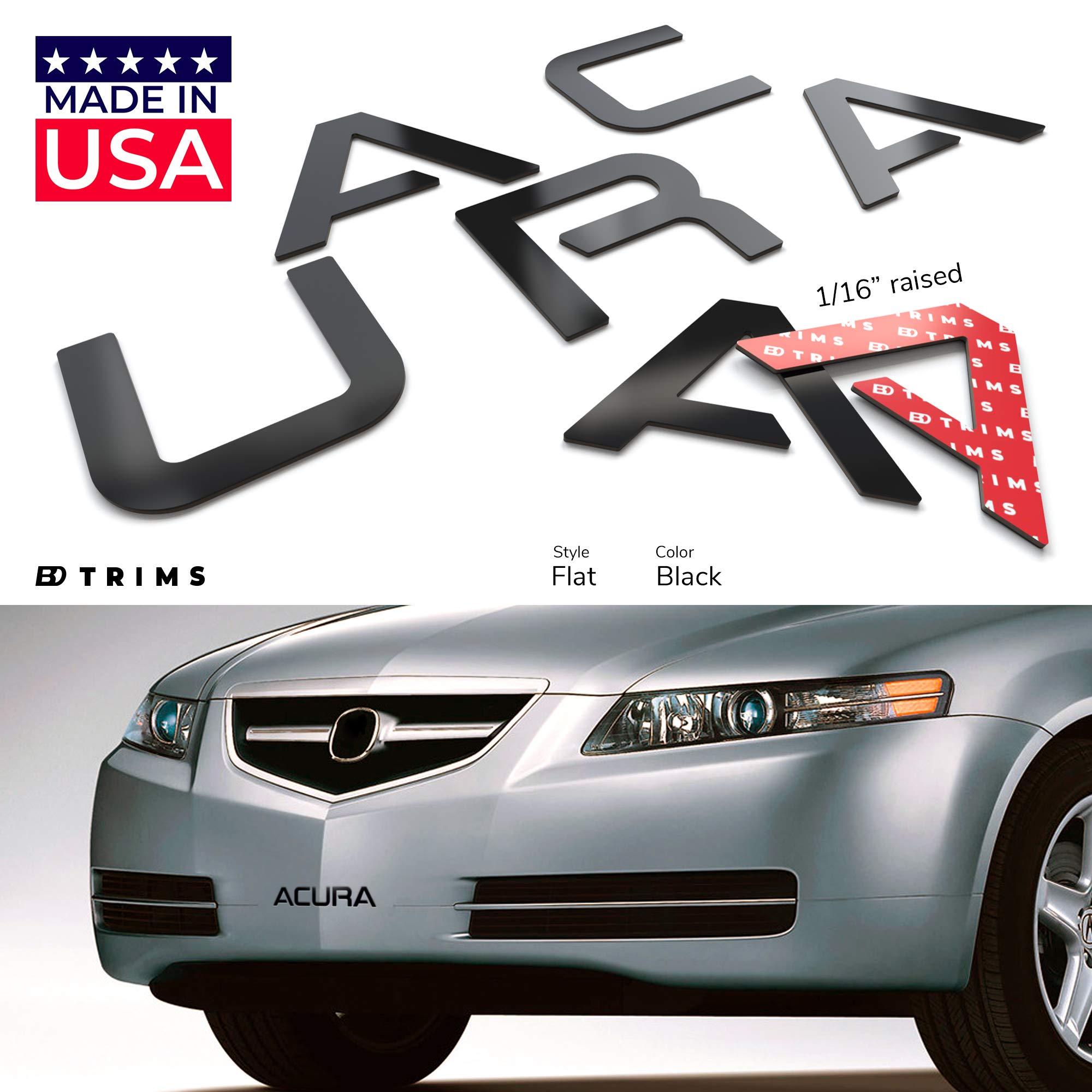 Bdtrims Bumper Raised Letters Compatible With Acura Tl 2004-2008 Front Raised (Black)