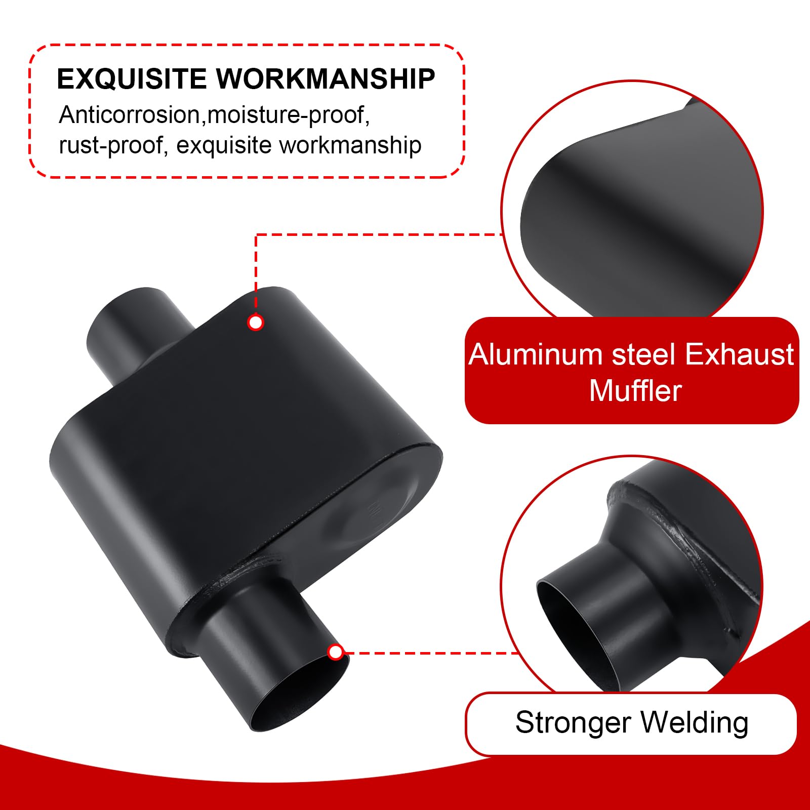 TECTRUC Muffler Single Chamber 2.25 Universal Mufflers Performance Muffler 2.25 inch exhaust replacement,Aggressive Deeo Sound,B