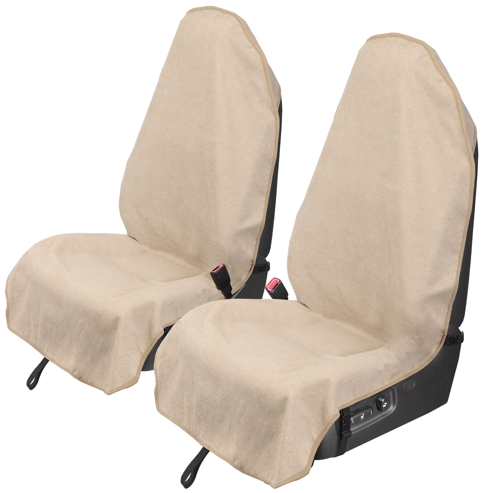 Leader Accessories 2Pcs Beige Waterproof Towel Auto Car Seat Cover Protector Machine Washable - Fit Yoga Running Crossfit Athlet