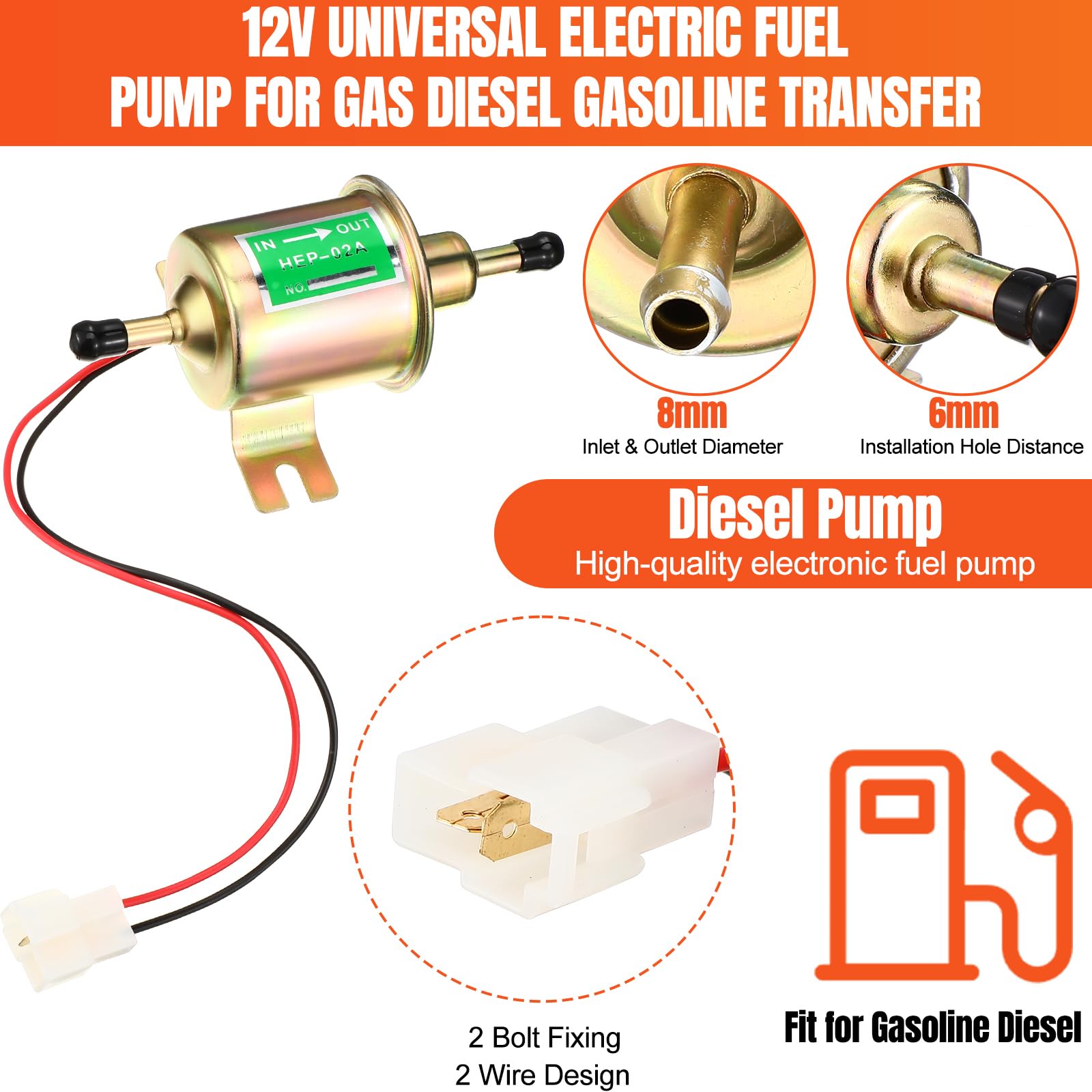 Threlaco 2 Pcs Electric Fuel Pump Kit 12v Universal Low Pressure 4-7 Psi Gas Diesel Inline Pump with 2 Fuel Filter and 8 Hose Cl