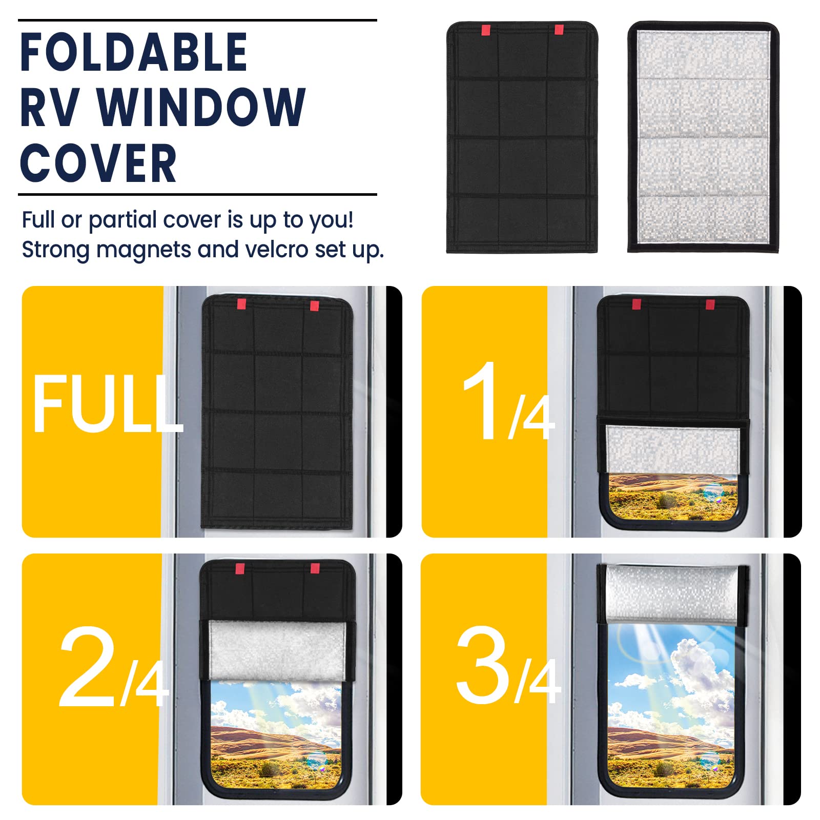 Funomo Rv Door Window Shade, Foldable Magnet Rv Blackout Window Cover, Uv Rays Protection Camper Trailer Window Cover, Waterproo