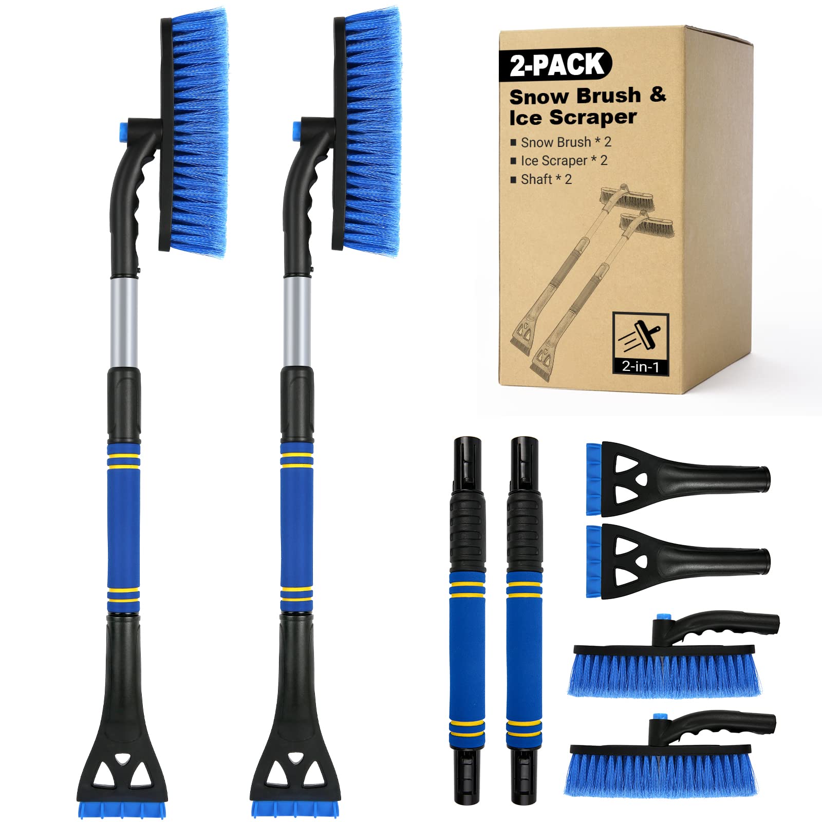 2Pcs Ice Scrapers For Car Windshield, 2-In-1 Snow Scraper And Snow Brush For Car Suv Truck, Car Ice Windshield Scraper For Ice A