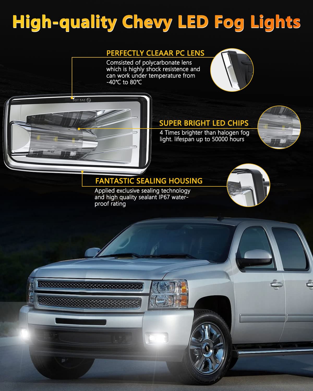 BICYACO Led Fog Lights 5202 w/Bulbs Compatible with Silverado 1500 2500 3500 2008-2014/ Avalanche 2007-2011 / Suburban 2007-2014