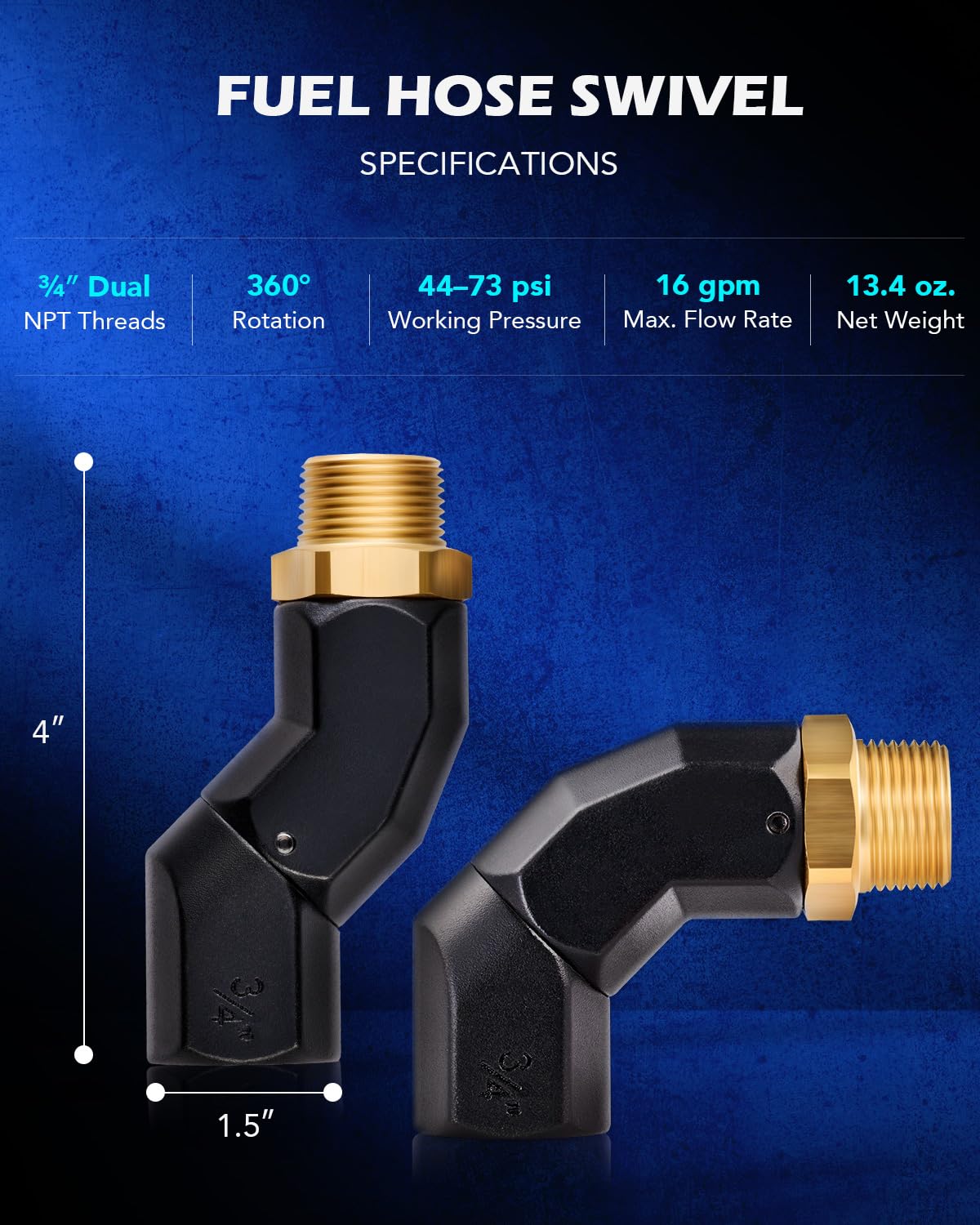 Orion Motor Tech Fuel Hose Nozzle Swivel, 3/4' Dual Npt Threads Fuel Transfer Swivel Multi Plane 360 Rotating Fuel Tank Fuel Hose Connector For Fuel Pump Hose Nozzle Transfer Diesel Gasoline Kerosene