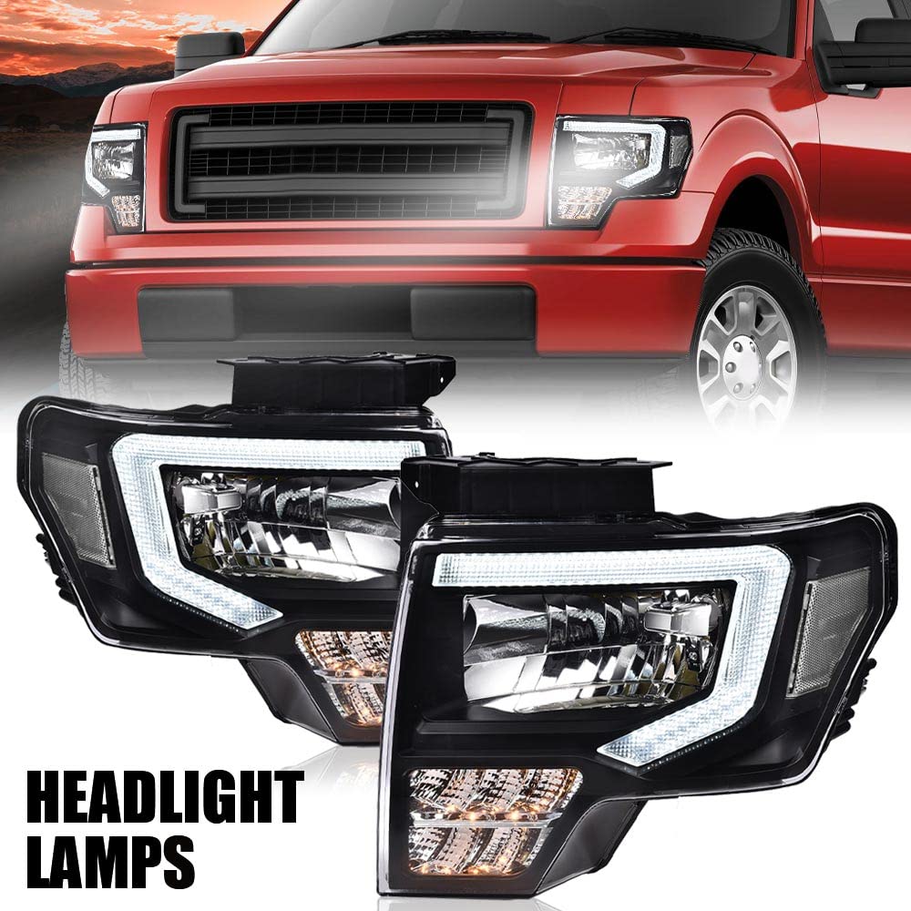 Cheda Led Drl Headlight Assembly Compatible With Ford F150 2009-2014 Headlamps Clear Lens Black Housing Clear Reflector Fo250328