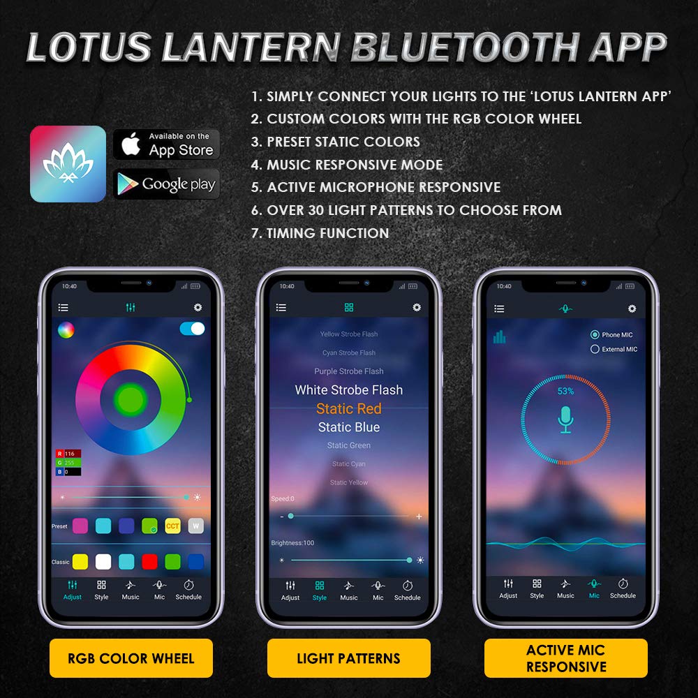 Xprite 4Pcs Underglow Led Lights For Cars, 8 Color Rgb 252 Leds Sound Active Function Music Mode Underglow Kit, Bluetooth App &