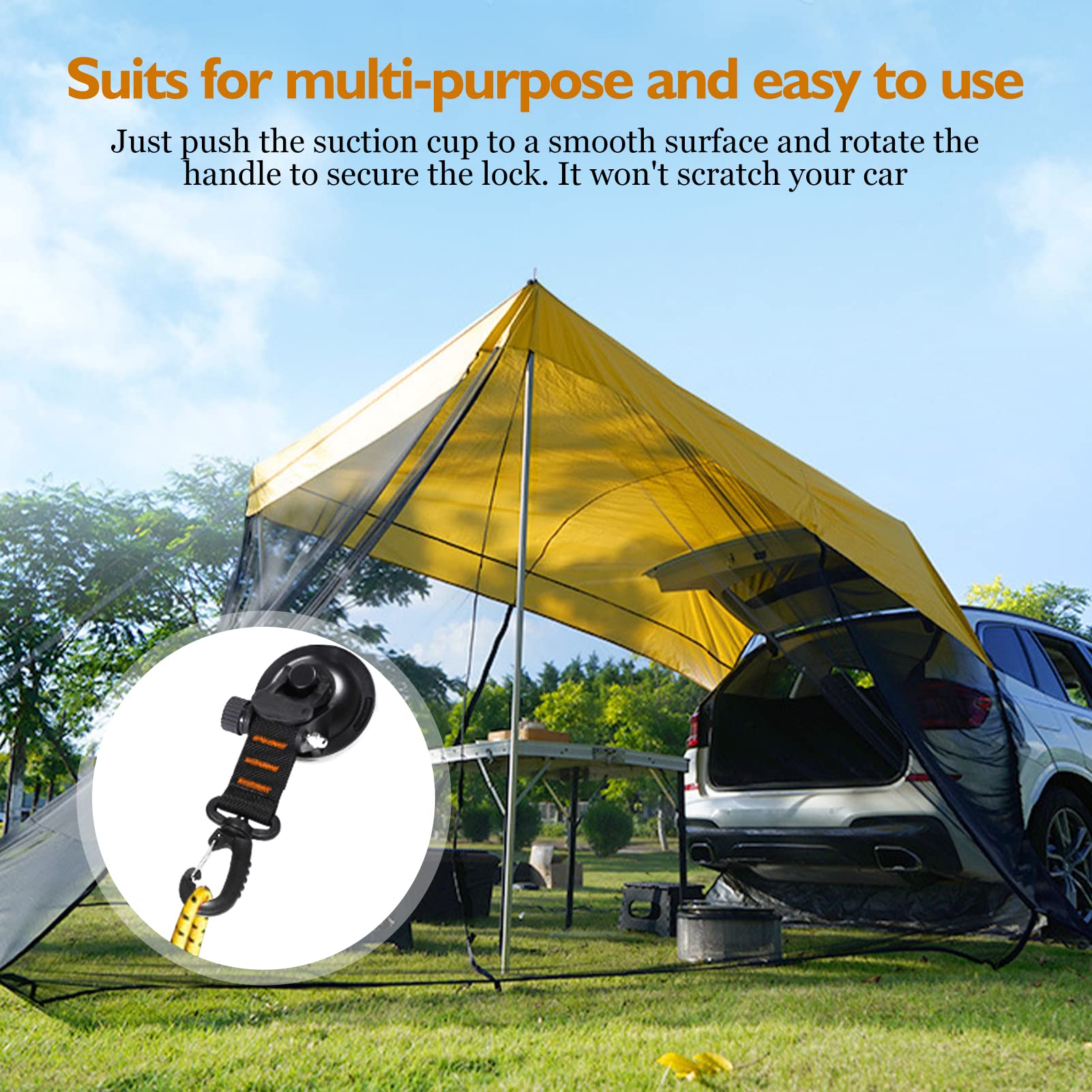 Conbola Suction Cups Hooks 4 Pieces Outdoor Car Camping Essentials Heavy Duty Upgraded Tie Down Suction Cup,Camper Accessories S