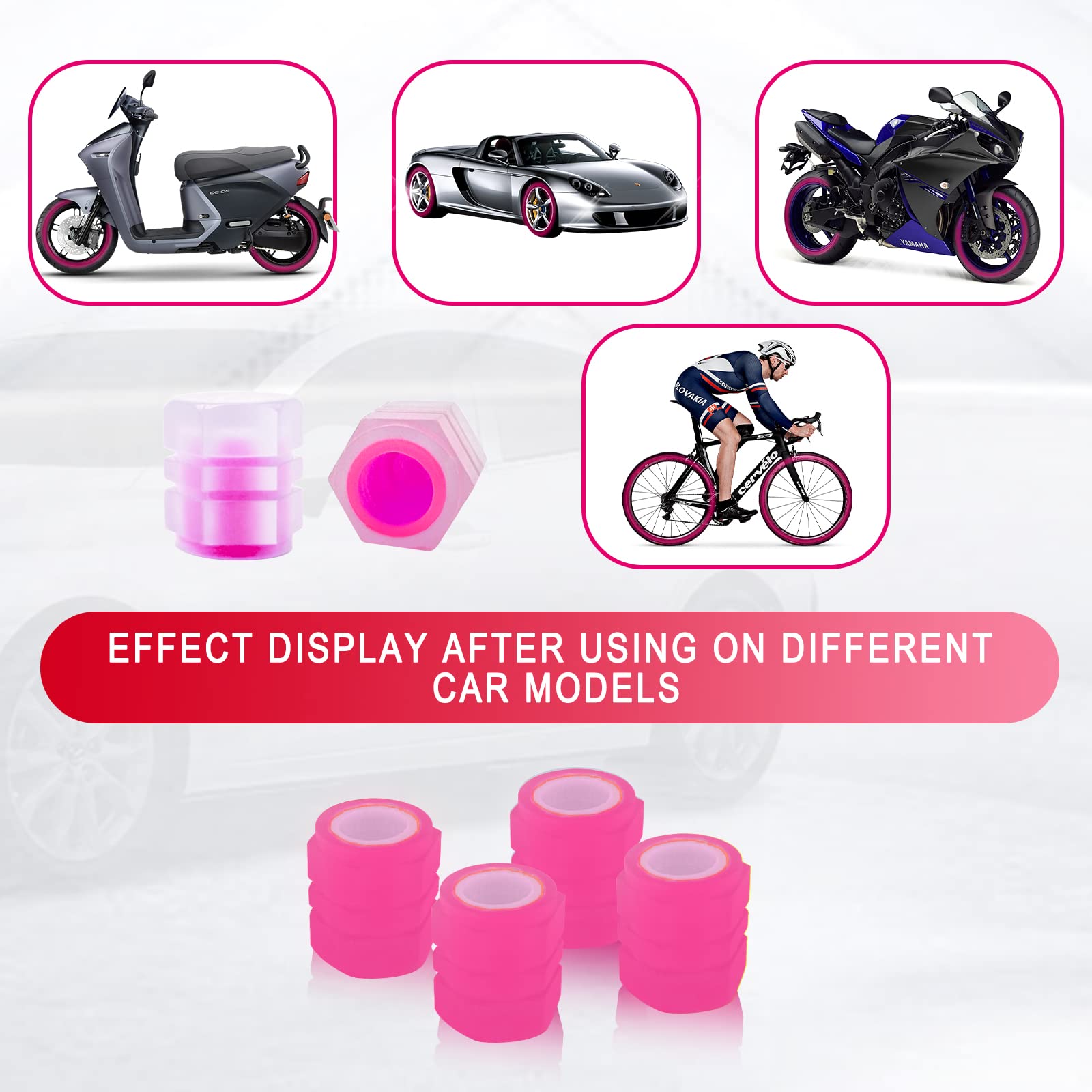 Miytsya 4 Pcs Luminous Wheels Cap Tire Valve Stem, Glow Luminous At Night, Air Caps Cover Fluorescent, Illuminated Auto Car Whee