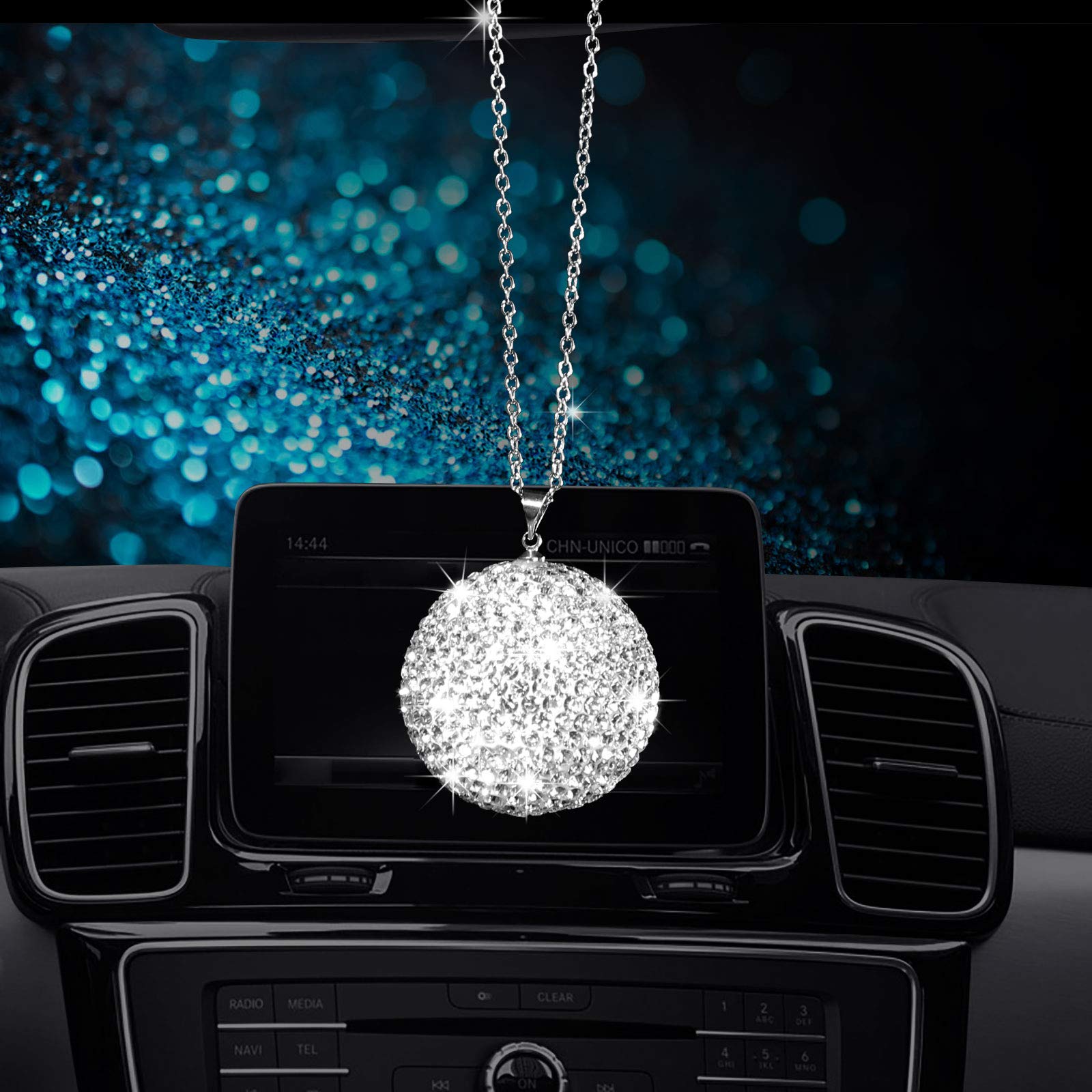 Bling Crystal Ball Car Rear View Mirror, Rhinestone Home Decor Ornament, Crystal Sun Catcher Glam Decoration Charm New Year'S Present