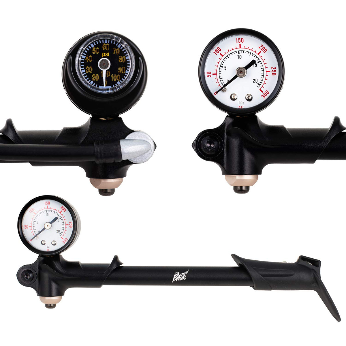 Alpha Moto Air Shock Dual Pump 0~300Psi & 0~110Psi Compatible For Harley Davidson Touring Dresser Bagger Motorcycle Bicycle Mountain Bike Cb Kz Gs Xs 350 450 550 650 750 850