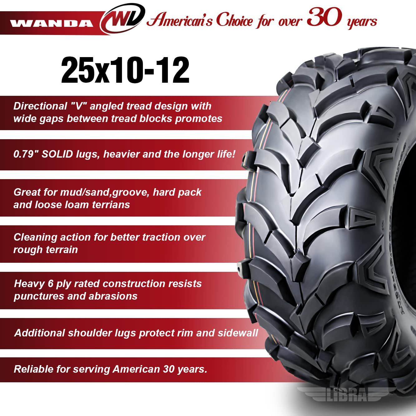 Wanda Set Of 4 New Atv/Utv Tires 25X10-12 /6Pr P341-10159