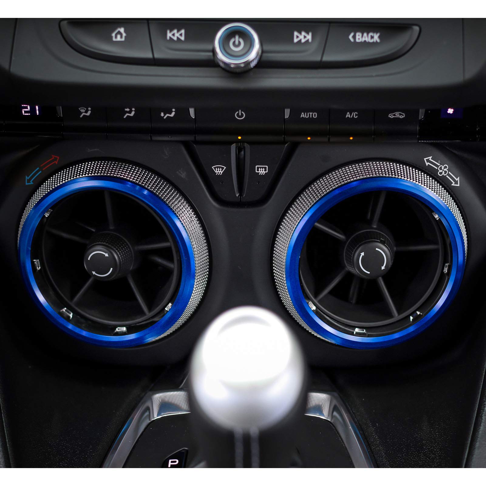 For Camaro Accessories Ac Knobs Air Conditioner Outlet Vent Trim For 2016-2019 Chevrolet Camaro, Blue Aluminum, 4Pcs