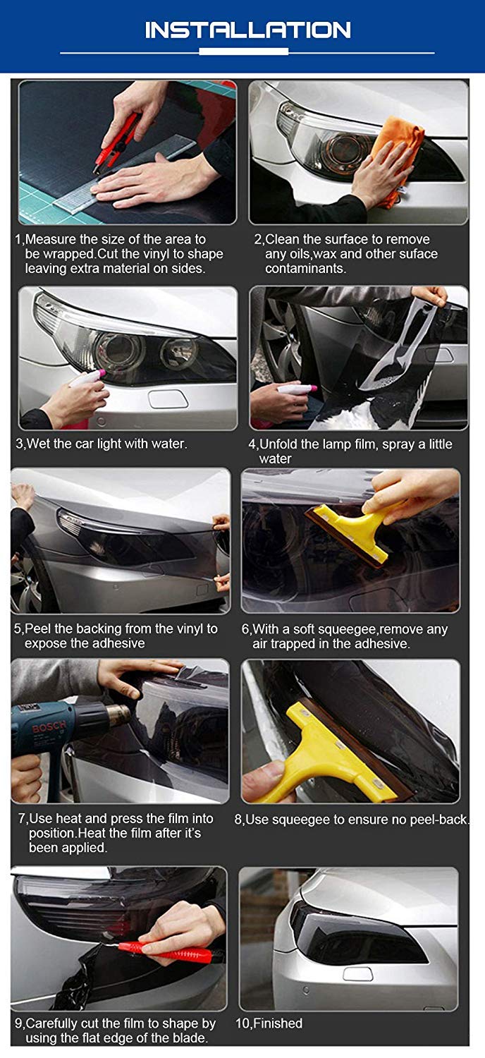 Komas 12    X 48    Tint Vinyl Film Sticker Sheet Roll For Car Headlight, Tail Lights, Fog Lights With Squeegee + Cutter (Matt B