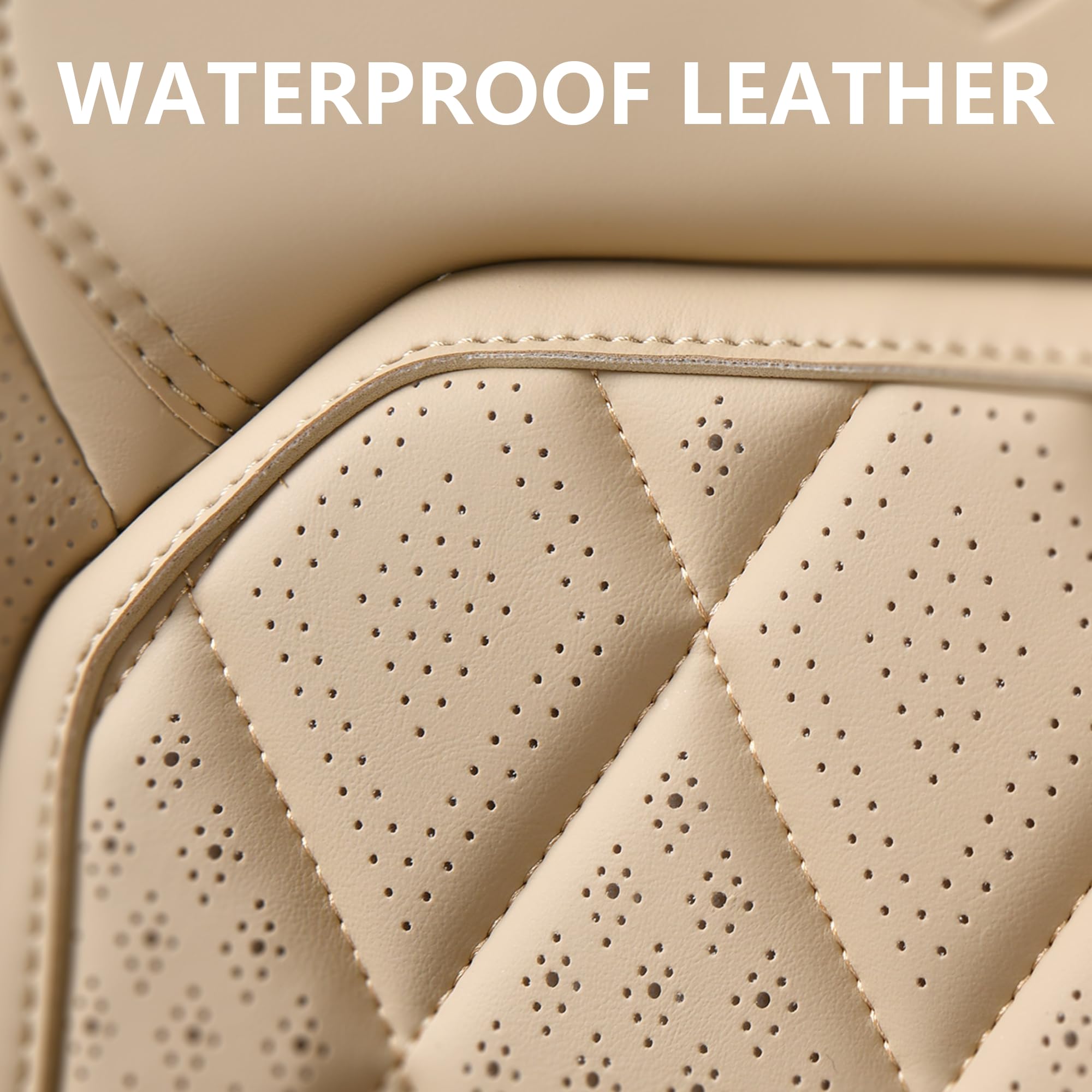 Coverado Front Seat Covers, Luxury Faux Leather Waterproof Seat Cover, Beige Car Seat Protector, Car Seat Cover Front Seats, Aut