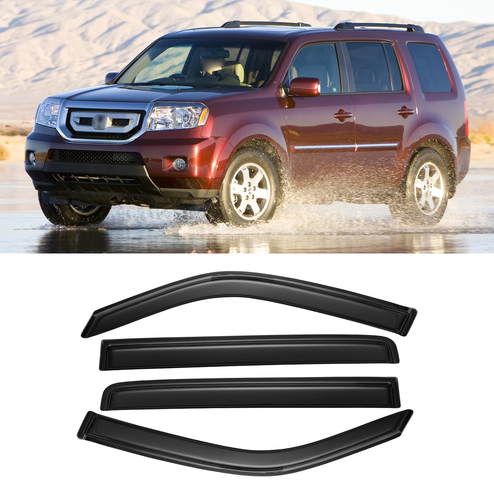 Cmvt Auto Window Visors For 2009-2015 Honda Pilot, Rain Guards Shields Vent Shade Deflector Dark Smoke 2010 2011 2012 2013 2014,