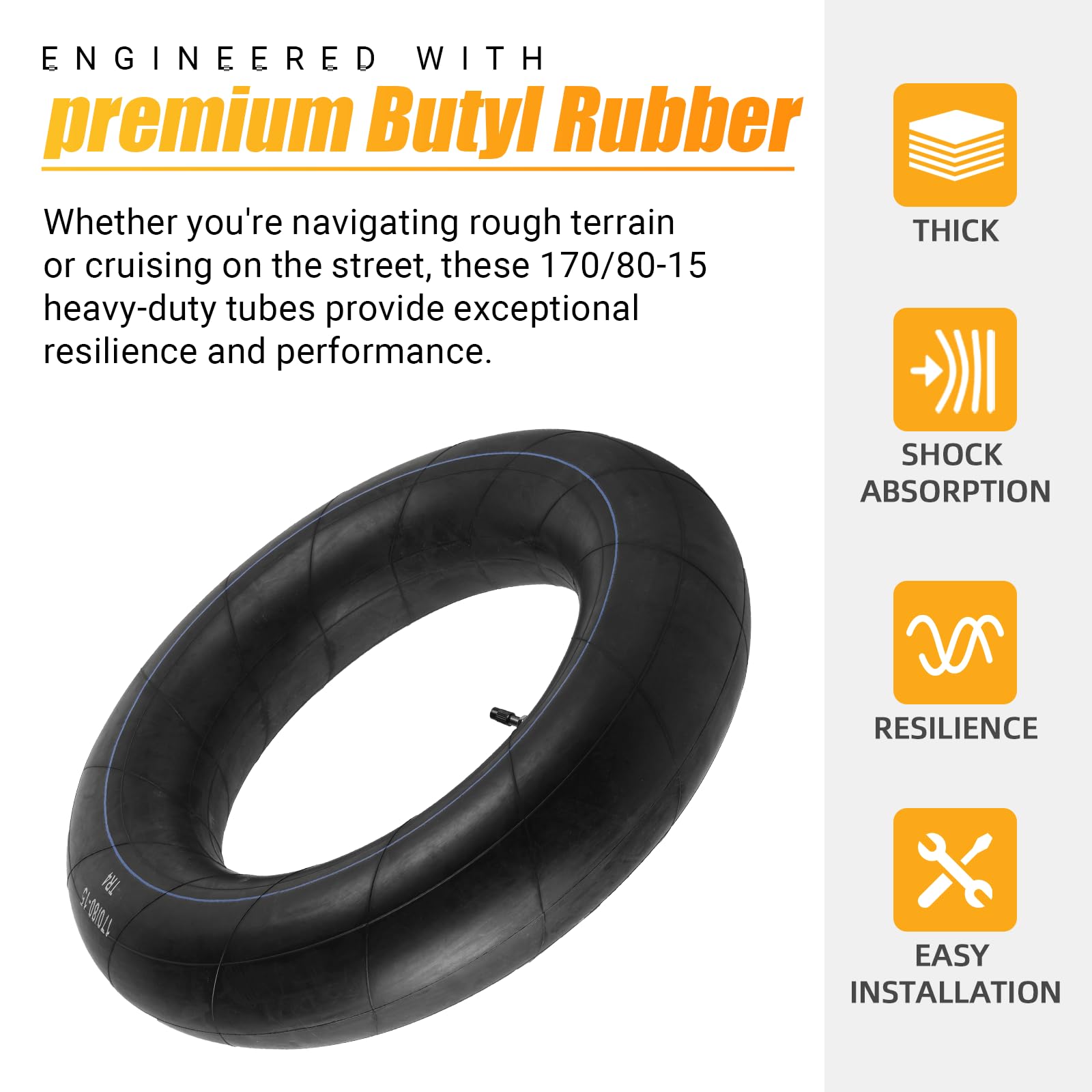 AR-PRO (2-Pack) 170/80-15 Replacement Inner Tubes Heavy Duty with TR4 Valve Stem - Premium Butyl Rubber Power Sports Inner Tube