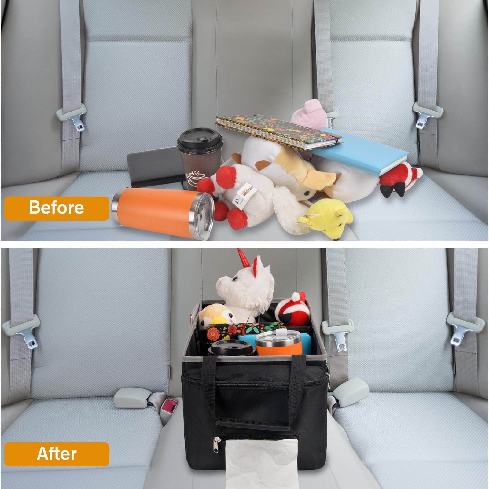 Car Seat Organizer and Storage - Backseat Car Caddy with 12 Storages Compartments & 2 Cup Holders & Tissue Box, Car Storage, Car
