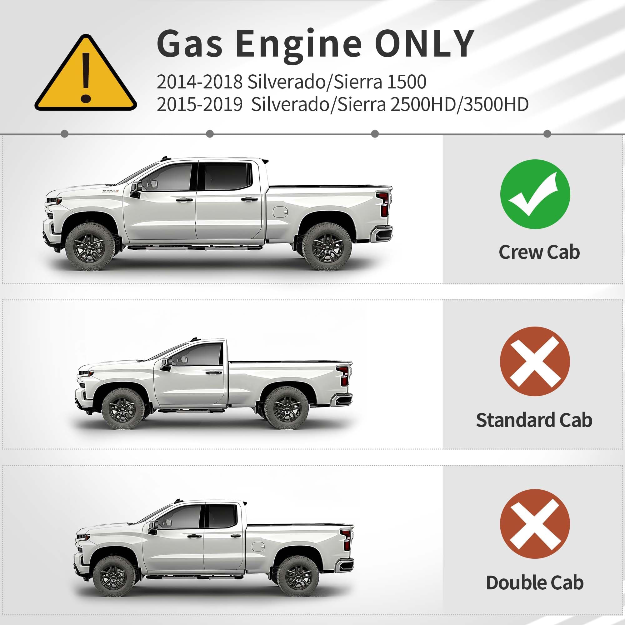 Oedro Floor Mats Fit For 2014-2018 Silverado/Sierra 1500, 2015-2019 2500Hd/3500Hd Crew Cab, With 1St Row Bench Seat, Black Tpe A