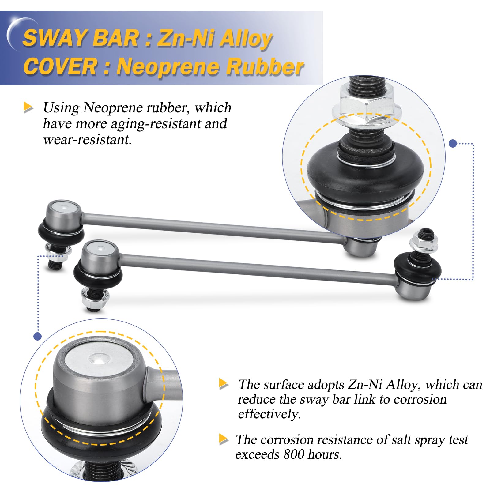 K750913 Zinc-Nickel Alloy Front Stabilizer Sway Bar End Link For 2018-2020 Toyota Camry 2019-2020 Toyota Avalon 2019-2020 Lexus