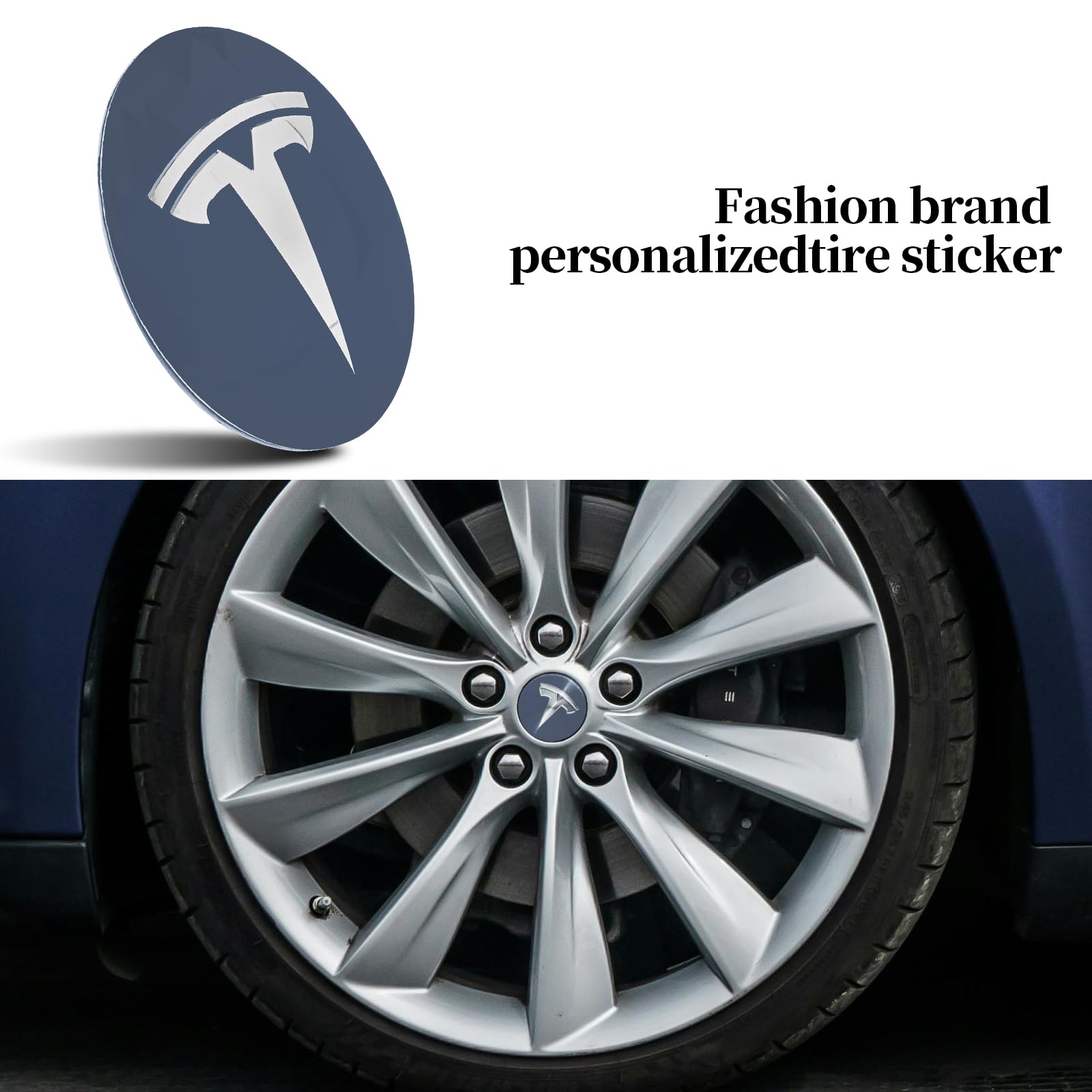 Knomix 4 Pack Aluminum Waterproof Wheel Cover Center Emblem Sticker for Tesla Model 3 Model Y 56mm Hubcaps Wheel Rim Cover (Silv