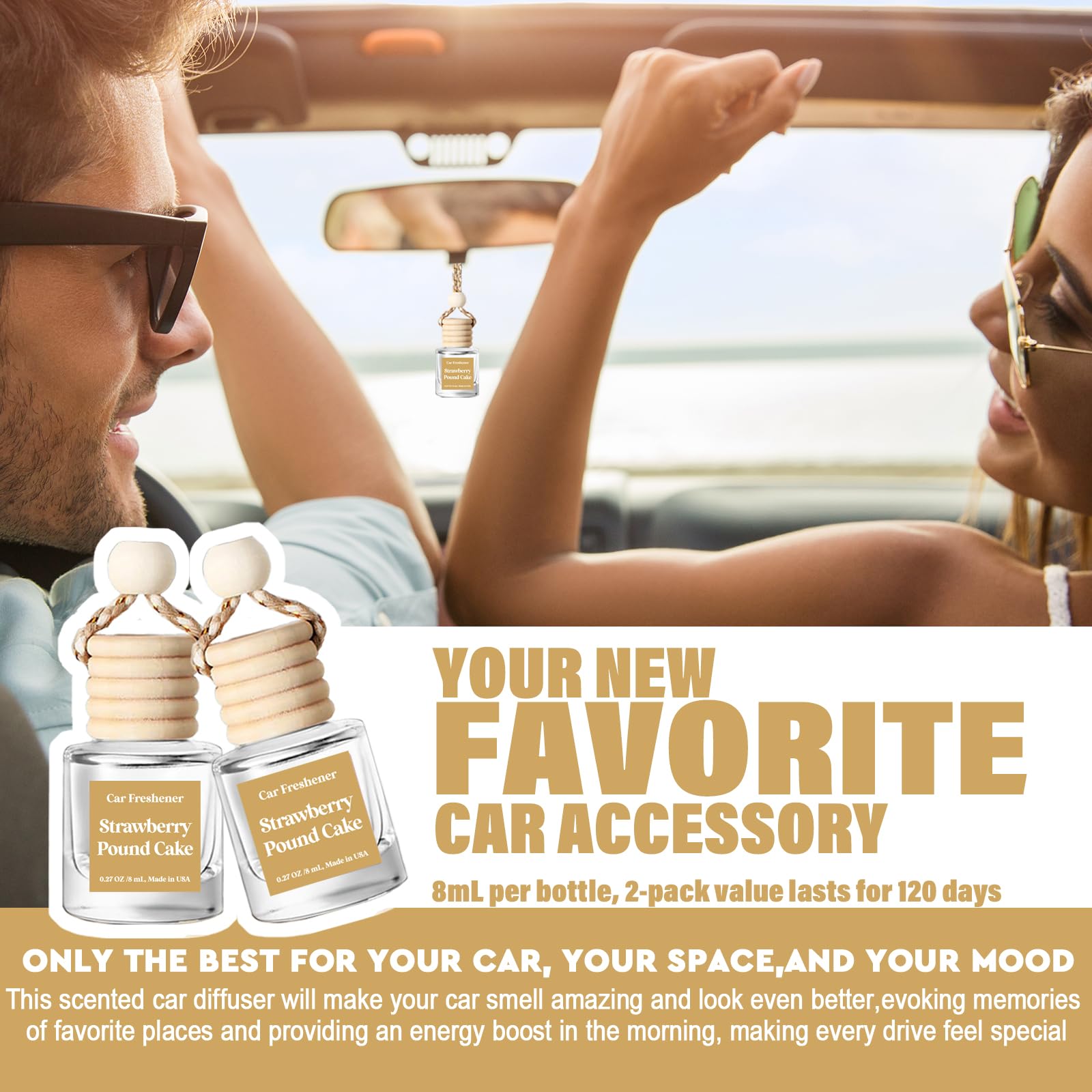 Car Air Freshener Hanging, Essential Oil Diffuser For Car, Strawberry Pound Cake Car Air Freshener Cute, Long Lasting Air Freshe
