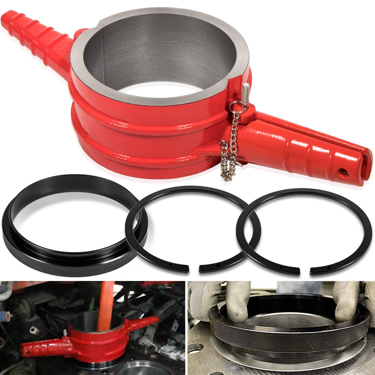 7040 Piston Ring Compressor Tool, Piston Ring Compressor Adapter & Anti-Polishing Ring Kit For Cummins ISX QSX 15, Caterpillar 3