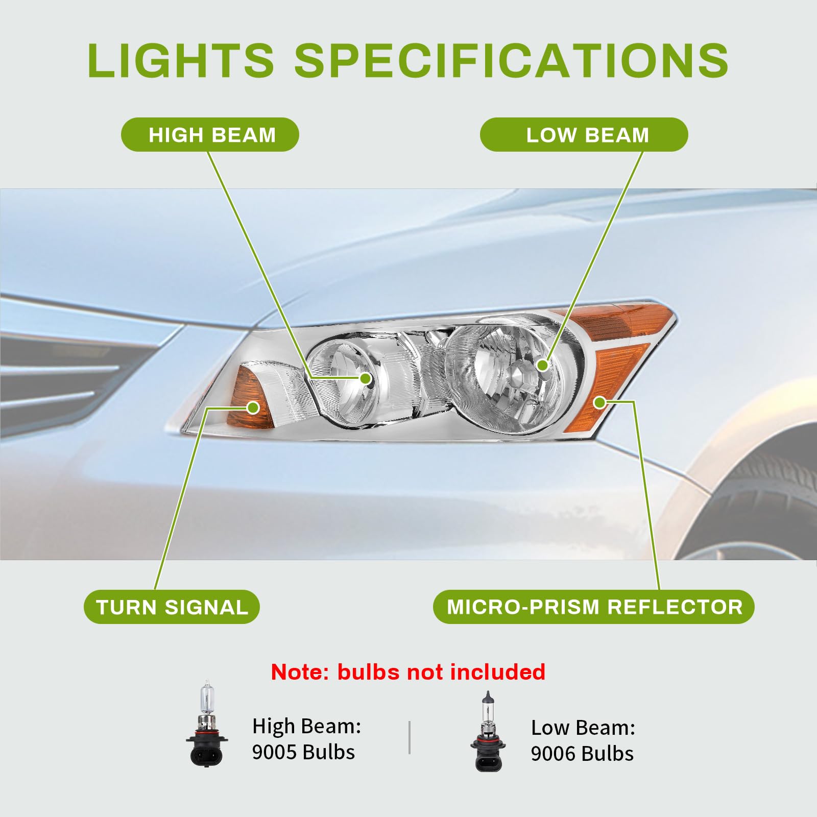 Autosaver88 Headlight Assembly Compatible With 2008-2012 Accord 4-Door Sedan Headlamp Replacement Chrome Housing Amber Reflector