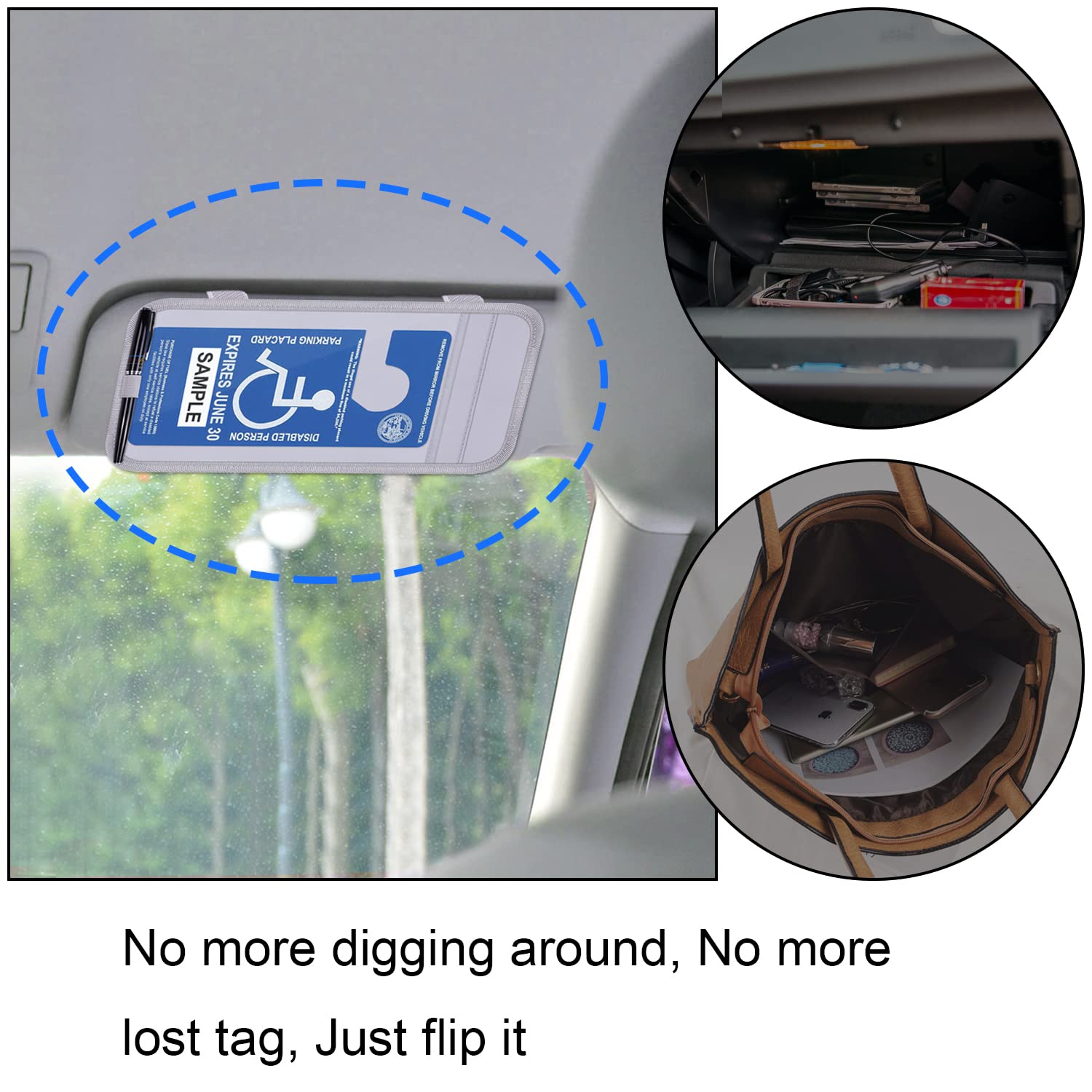 Handicap Placard Holder For Auto, Wisdompro Disabled Parking Permit Sign Protector For Car Sun Visor With Note Paper Slot, Pen H