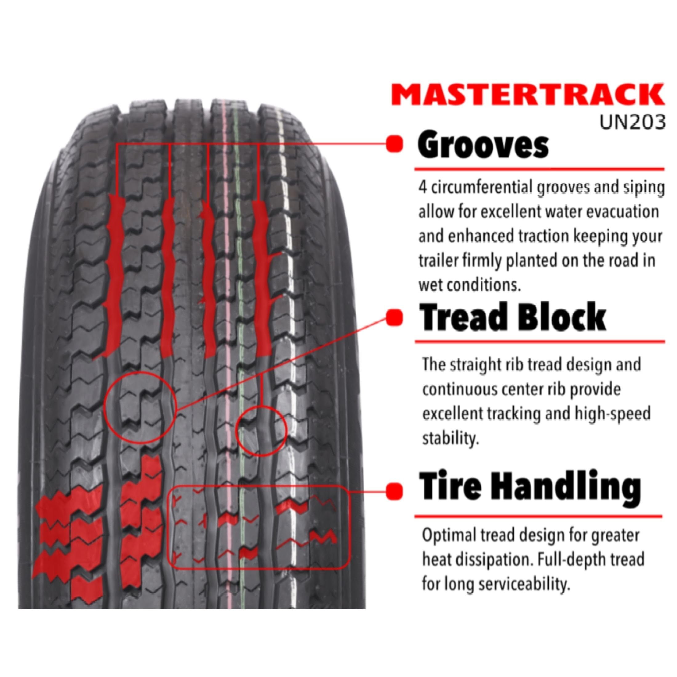 Mastertrack Un203 St205/75R15 8 Ply 107/102M Load Range D Radia Trailer Tire - St205/75/15(Tire Only)