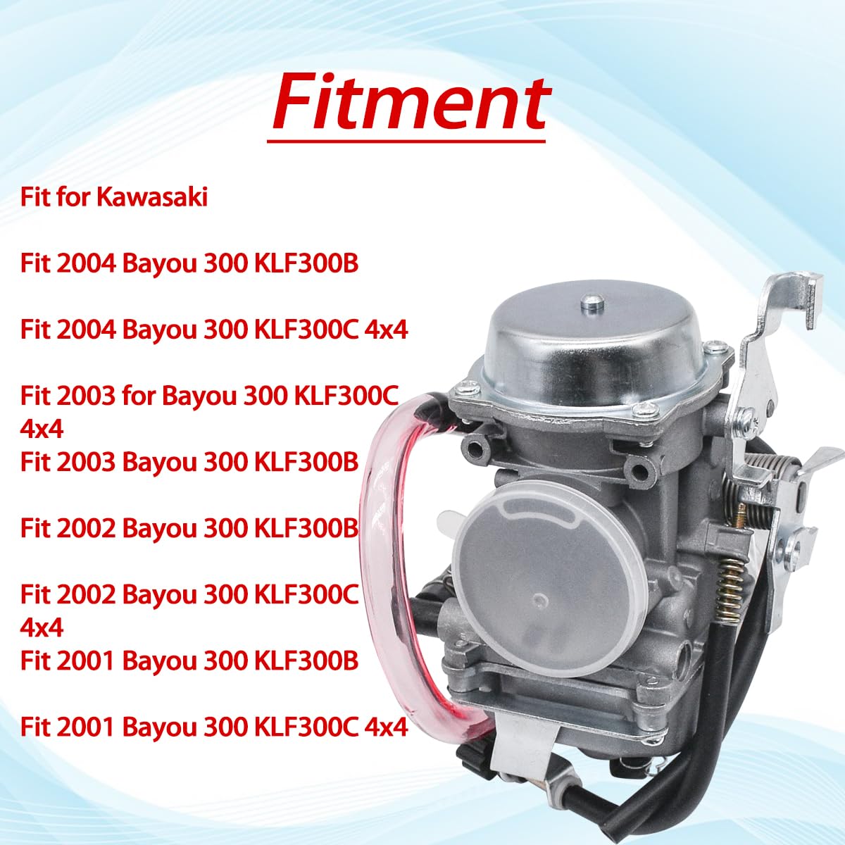 Jdllong Klf300 Carburetor For Kawasaki Klf 300 Bayou 300 1986-1995 1996-2005 Atv Carb With Fuel Valve Petcock Switch